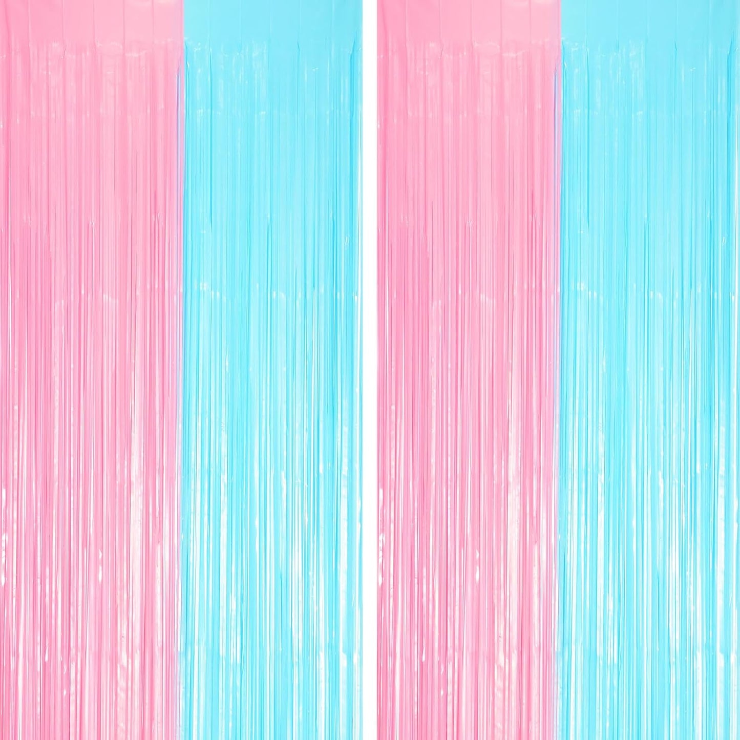 2 Pack Pastel Blue and Pink Foil Fringe Backdrop Curtains, Tinsel Streamers Party Decorations, Fringe Backdrop for Gender Reavel, Baby Shower Party