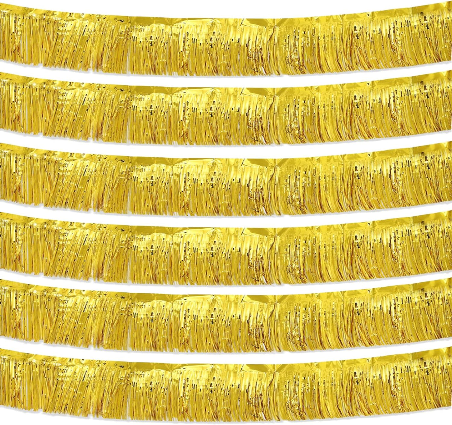 Gold Foil Fringe Garland 10FT 6packs, Metallic Foil Tinsel Fringe Banners for Parade Float Decorations Wedding, Birthday Party Graduation (six Gold)