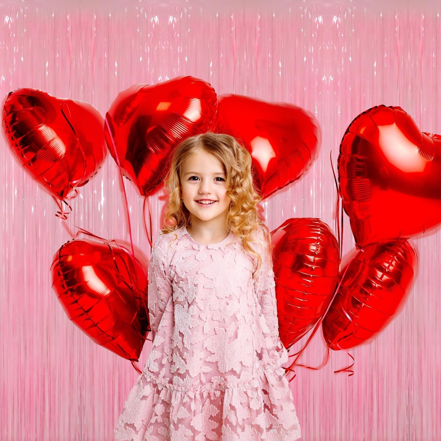 GOER 6.4 ft x 8.2 ft Metallic Tinsel Foil Fringe Curtains Party Photo Backdrop Party Streamers for Birthday,Graduation,New Year Eve Decorations Wedding Decor(2 Packs,Candy Pink)