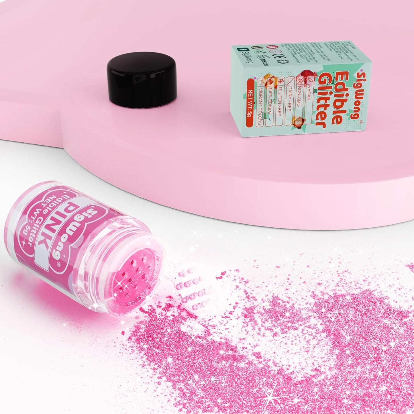 Pink Edible Glitter - 5g Food Grade Cake Decorating Shimmering Glitter, Edible Sprinkle Luster Dust for Drinks, Chocolates, Fondant, Strawberries, Cupcakes, Candy, Cookie - Vegan