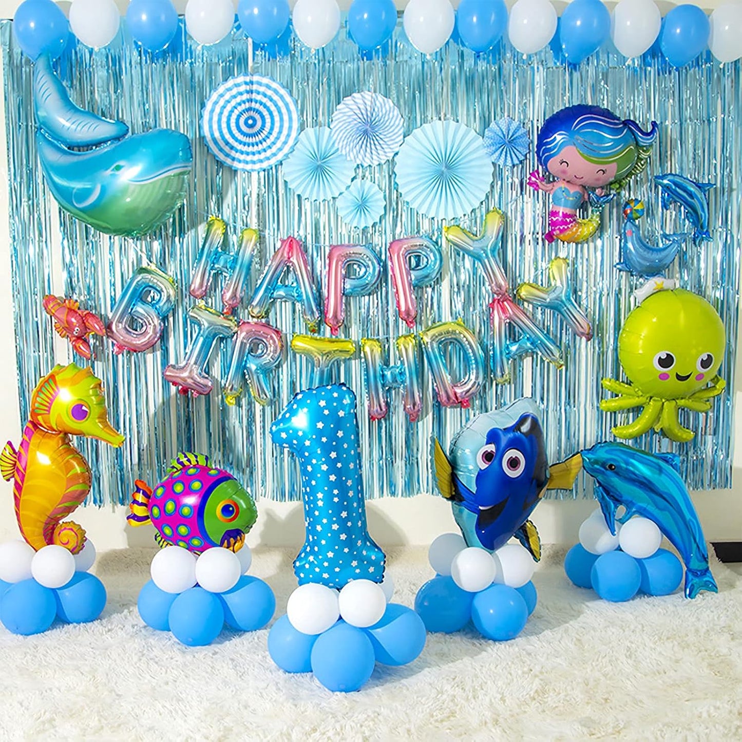 2 Pcs Light Blue Metallic Tinsel Foil Fringe Curtains Backdrop, 3.28 ft x 6.56 ft Streamers for Birthday Wedding Engagement Bachelorette Party Photo Booth Bridal Shower Baby Shower Decoration Supplies