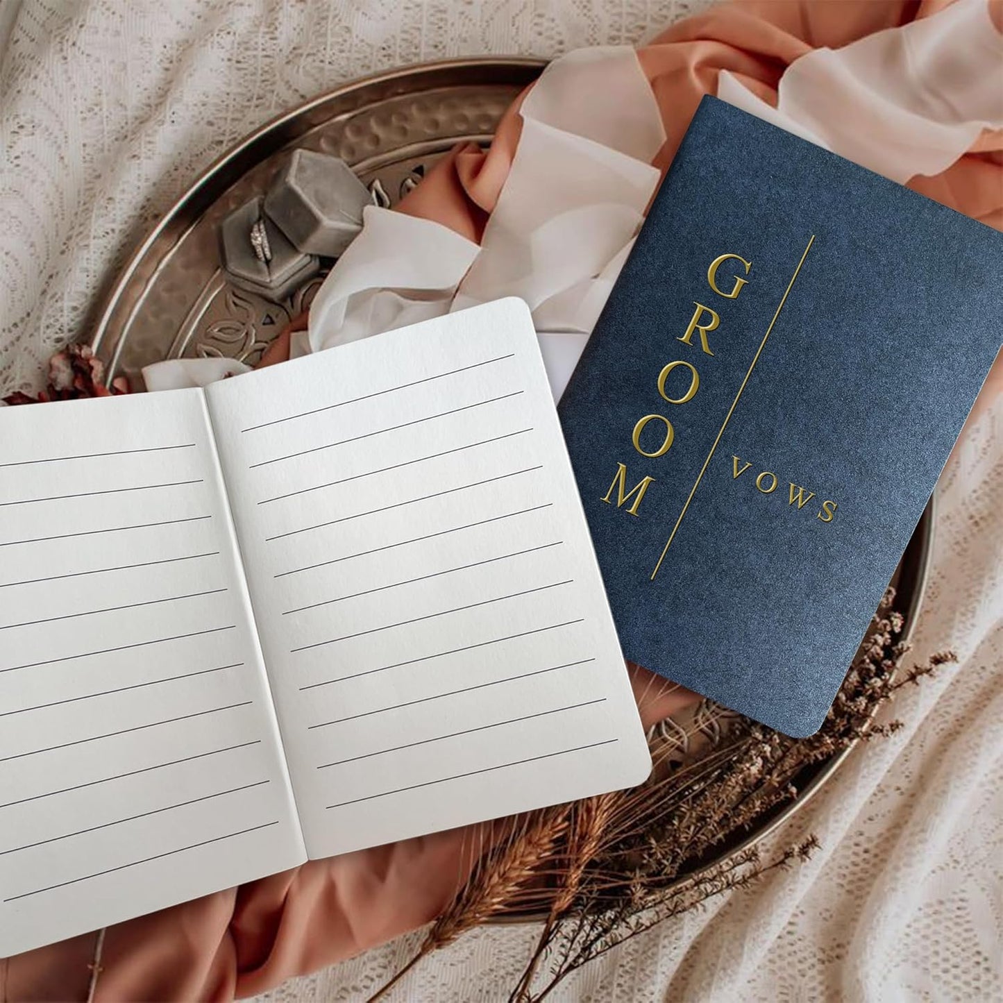 Vow Books His and Hers Wedding Vow Books Bride and Groom with Soft Touch Gold Foil Engraving Wedding Essentials(TR-GB-Navy)