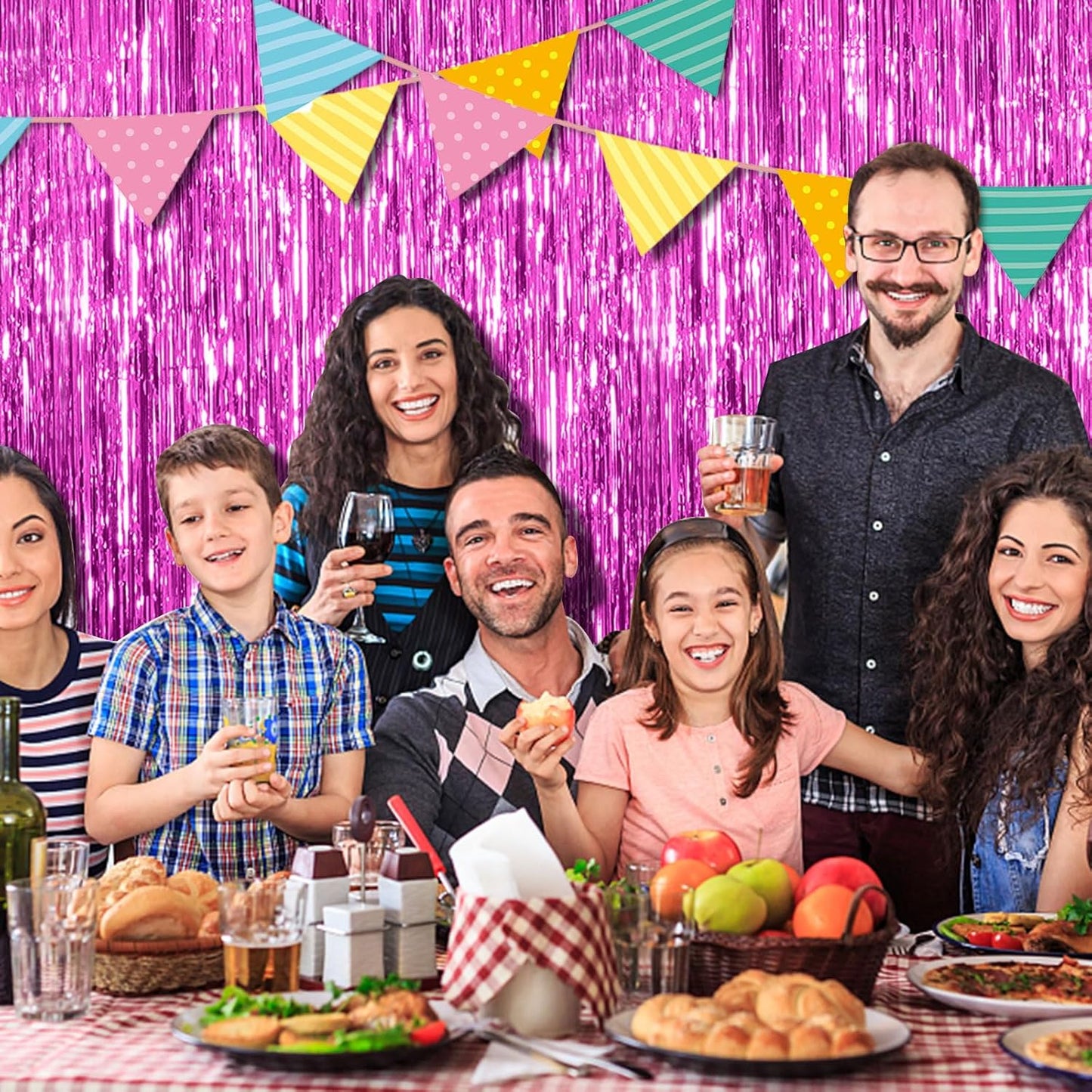 10 Pack Hot Pink Party Decorations Tinsel Curtain Streamers Foil Fringe Photo Booth Backdrop