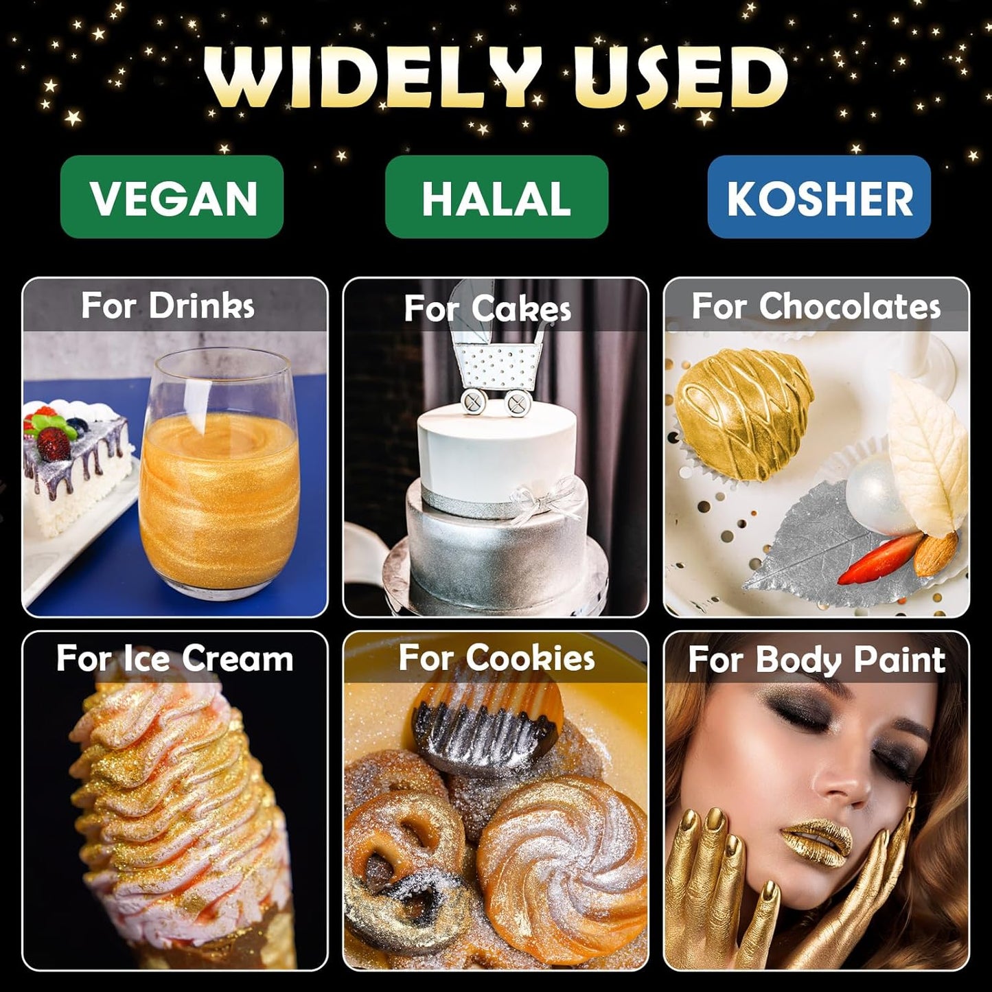 NiHome Edible Food-Grade Glimmer Powder Glitter Luster Dust Metallic Food Decorating Sprinkle Glimmery Dust for Drink Wine Beverage Cake Candy Dessert Bakery Restaurant Vegan (0.18oz/5g, Sunlit)