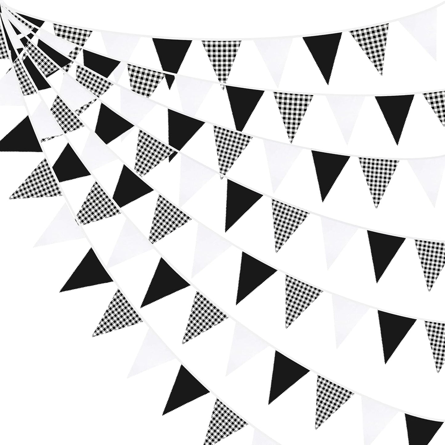 32Ft Black Party Decorations Black Buffalo Plaid Checkered White Triangle Flag Gingham Pennant Bunting Fabric Garland for Racing Car Party BBQ Birthday Wedding Carnival Picnic Outdoor Home Decor