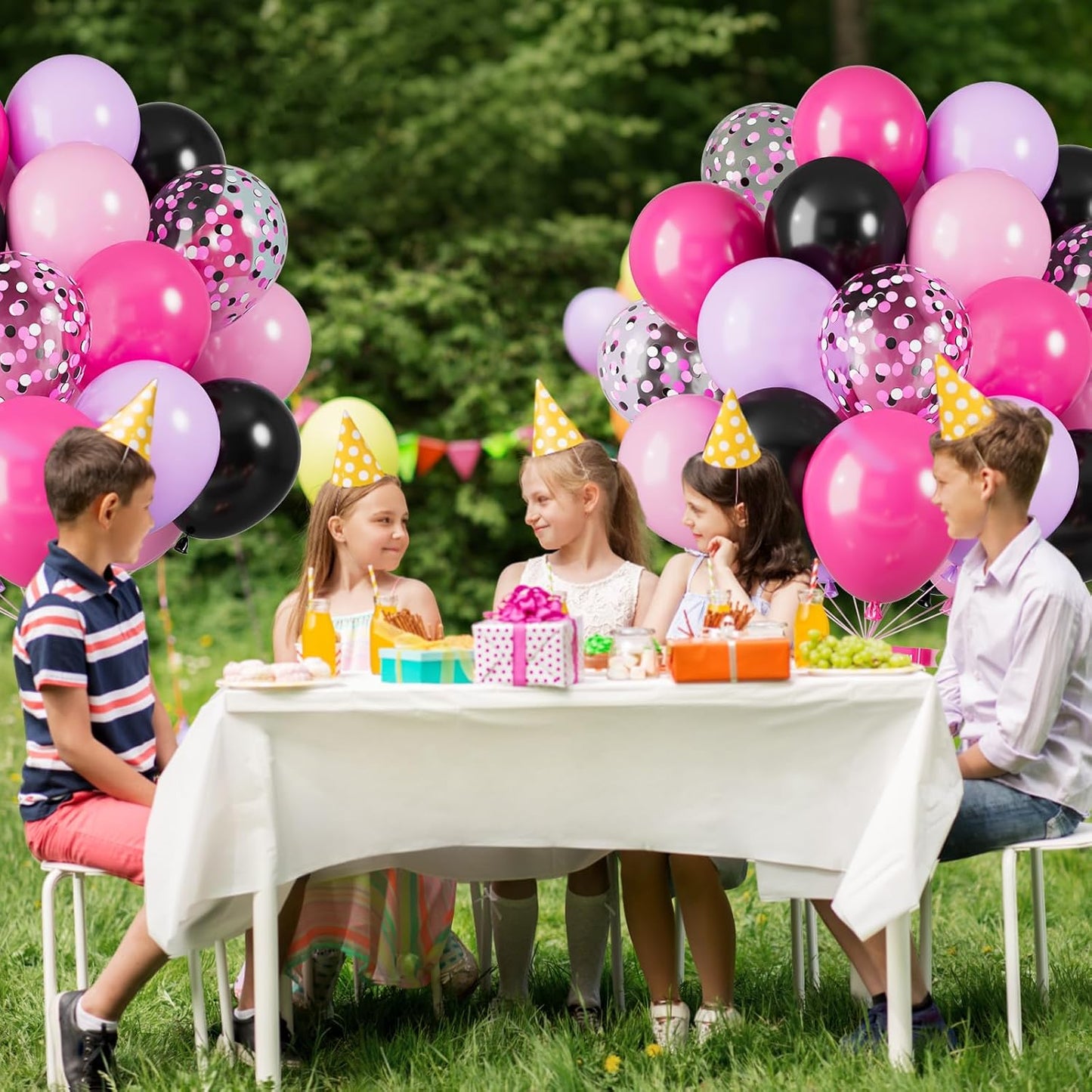 Pink Purple and Black Balloons, 12 Inch Black Purple Hot Pink Balloons, Confetti Balloon for Girls Birthday Baby Shower Wedding Bridal Shower Princess Party Decorations