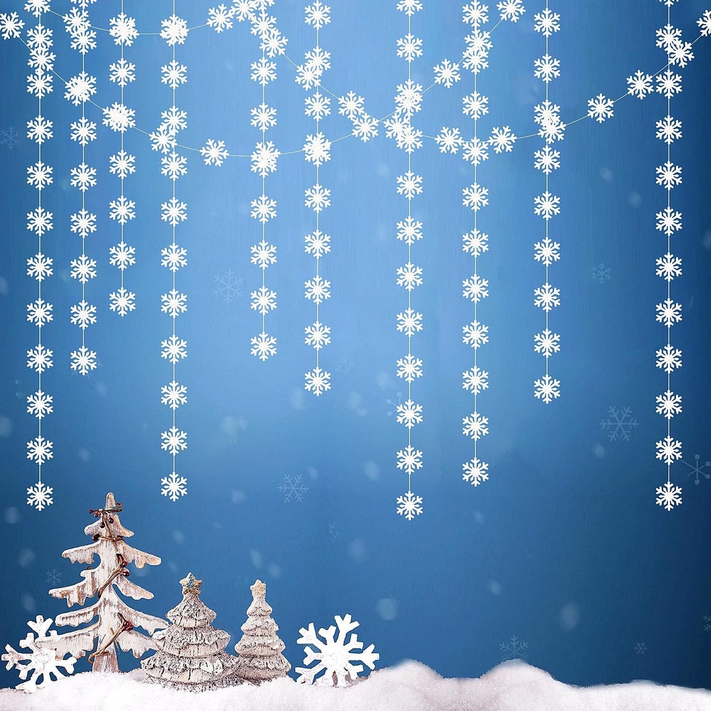 Snowflake-Snow White Christmas Party-Decoration Garland - 52ft Frozen Winter Wonderland Ornaments Hanging Paper Streamers,New Years Birthday Baby Shower Wedding Holiday Classroom Ceiling Decor Hugfond