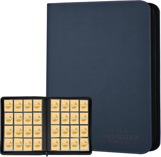 Trading Card Binder 16 Pocket, Foalgo PU Cover Card Binder for 1000+ Cards, Premium Trading Card Holder Folders, Double Sided Pocket Card Album for MTG, TCG (Blue)