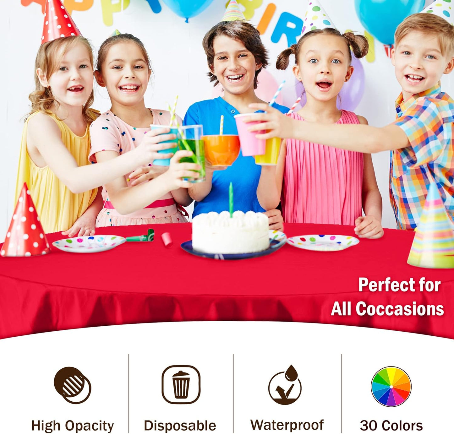 12-Pack Premium Plastic Tablecloth 84in. Round Table Cover - Red