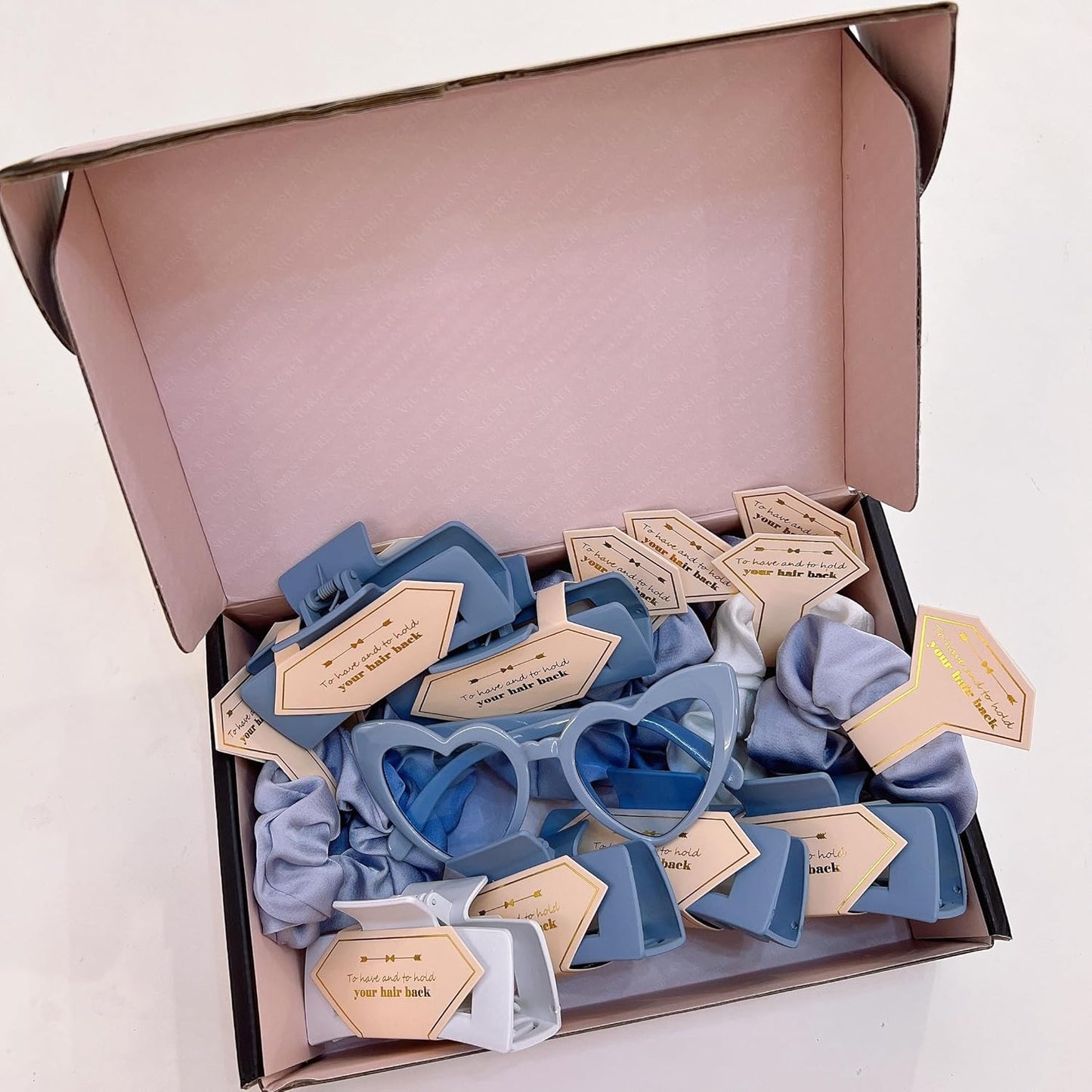 18pcs Bridesmaid Scrunchies Proposal Gifts Bachelorette Hair Claws Clips Girls heart sunglasses for Wedding Party Favors(light Blue )