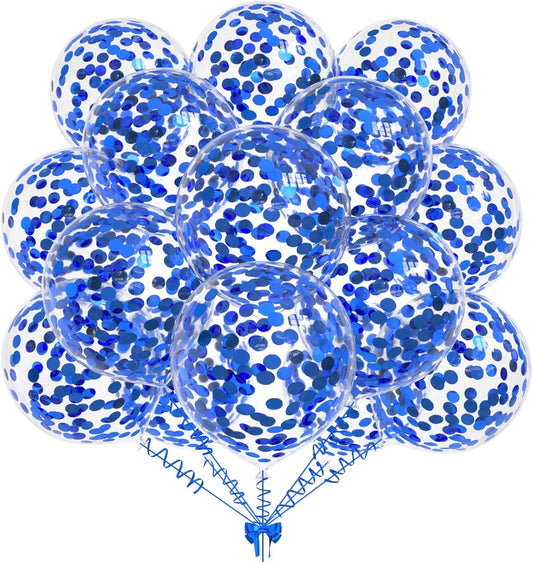 50pcs Blue Confetti Balloons,12 inch Latex Balloon with Blue Confetti Inside for Birthday Family Party Wedding Party Baby Shower Decoration Supplies
