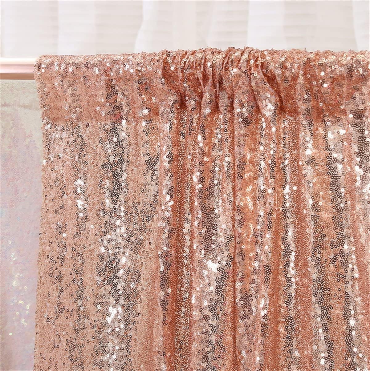 2ft x 8ft Rose Gold Sequin Backdrop Curtains Photography 2 Panels for Party Decoration, Rose Gold