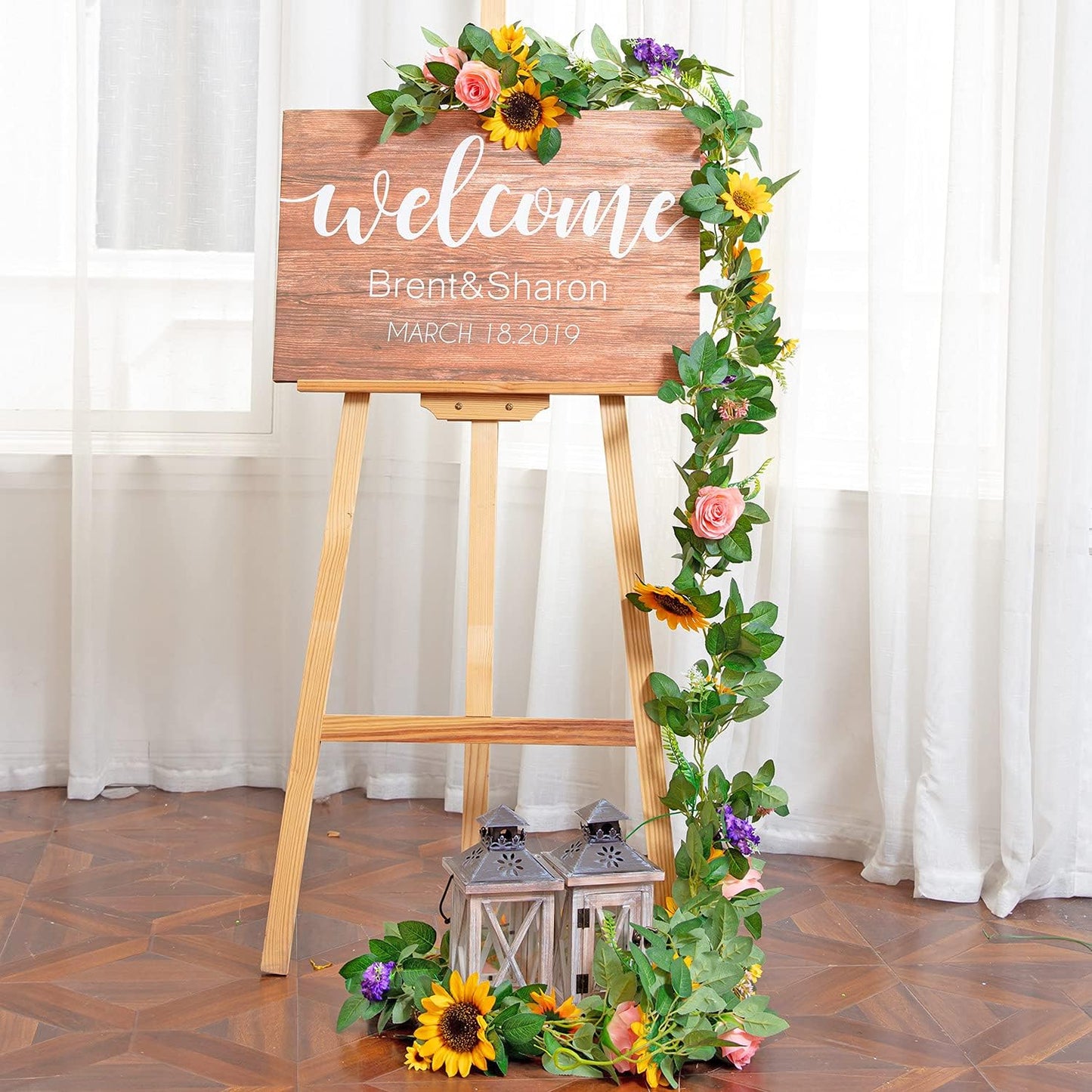 Naidiler Artificial Flower Garland, Sunflower & Rose Vines, Boho Wedding & Birthday Decor, 6ft Straight, Pink & Yellow, Fabric & Plastic