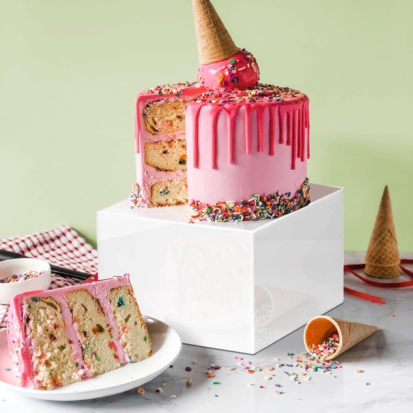 6Pcs Buffet Risers, Food Risers for Buffet Table, Acrylic Cube Display Risers with Hollow Bottom, Food Display Stand for Party Jewelry Dessert Figures (Size 5.5",6",6.5",7",7.5",8")