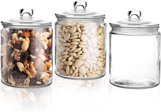 Set of 3 Glass Jar with Lid 1 Liter | Airtight Glass Storage Container for Food, Pasta, Coffee, Candy, Dog Treats, Snacks | Glass Organization Canisters for Home & Kitchen | 34 Ounces