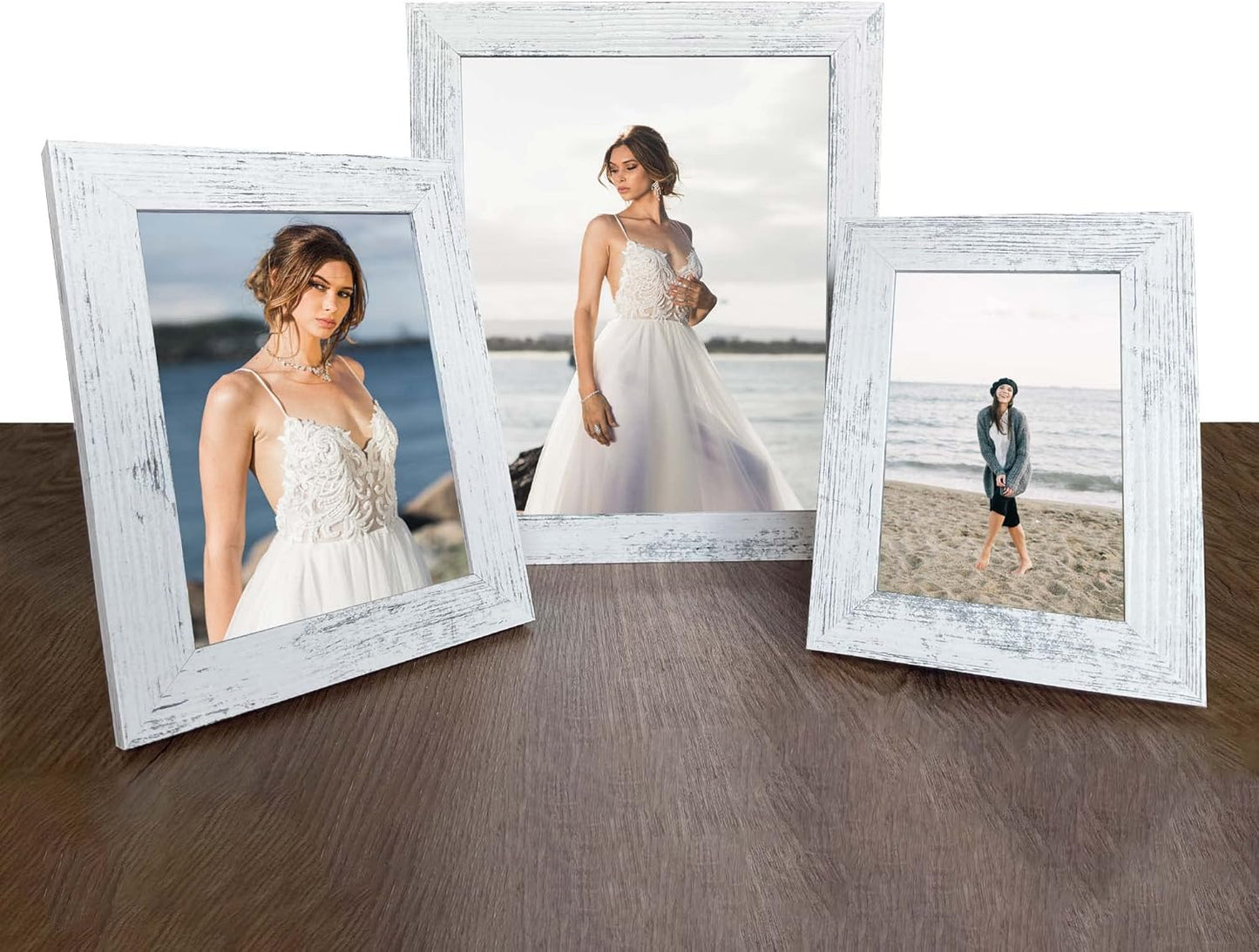 8x10 Picture Frame Set of 4, High Definition Glass Distressed White Frame, 8 x 10 Wood Photo Frames for Tabletop Display and Wall Mounting