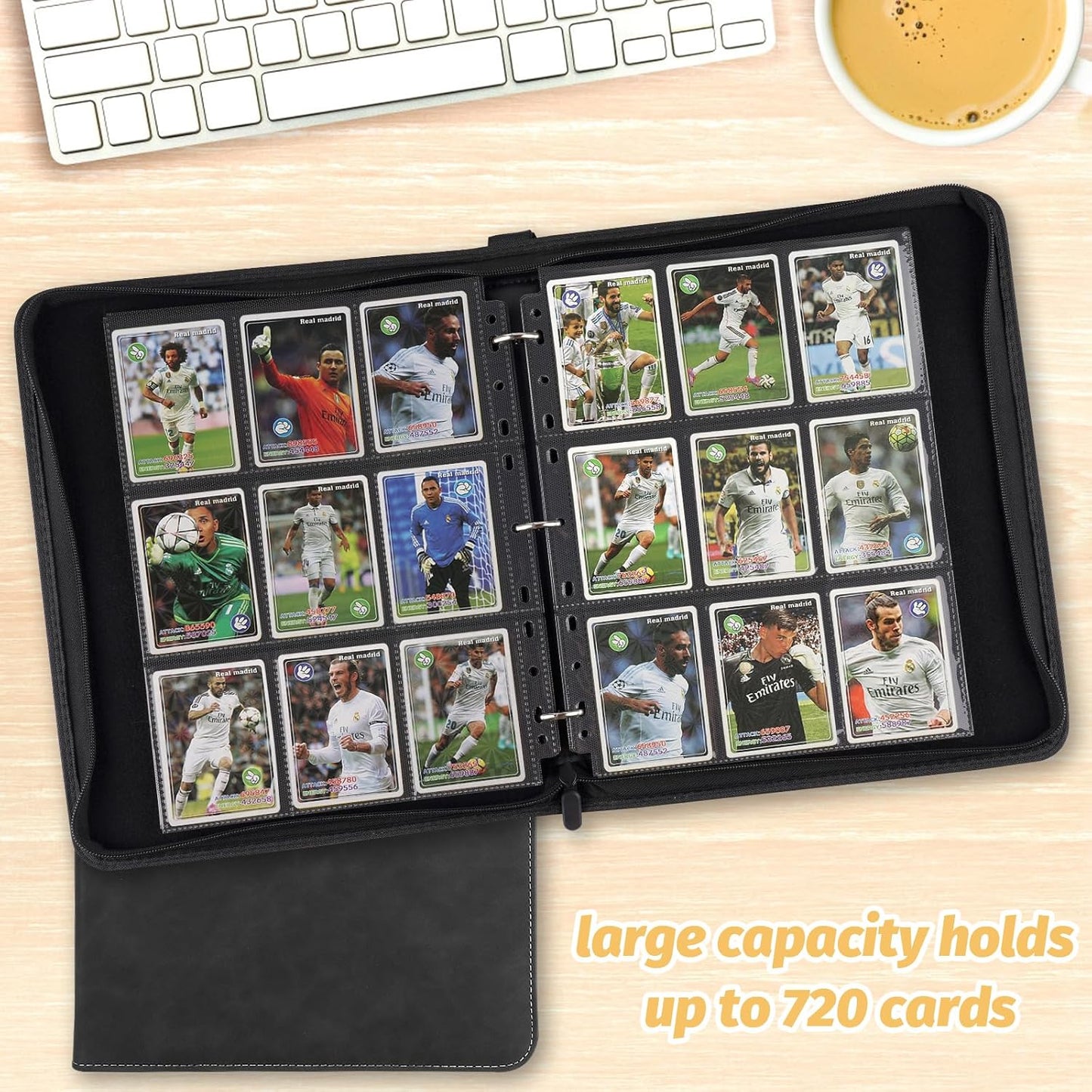 Trading Card Binder, Premium 9 Pocket Card Binder, 720 Double Sided Pocket PU Collection Binder, Collector Album, Card Holder for MTG, TCG, Sports Cards (Marble Black)