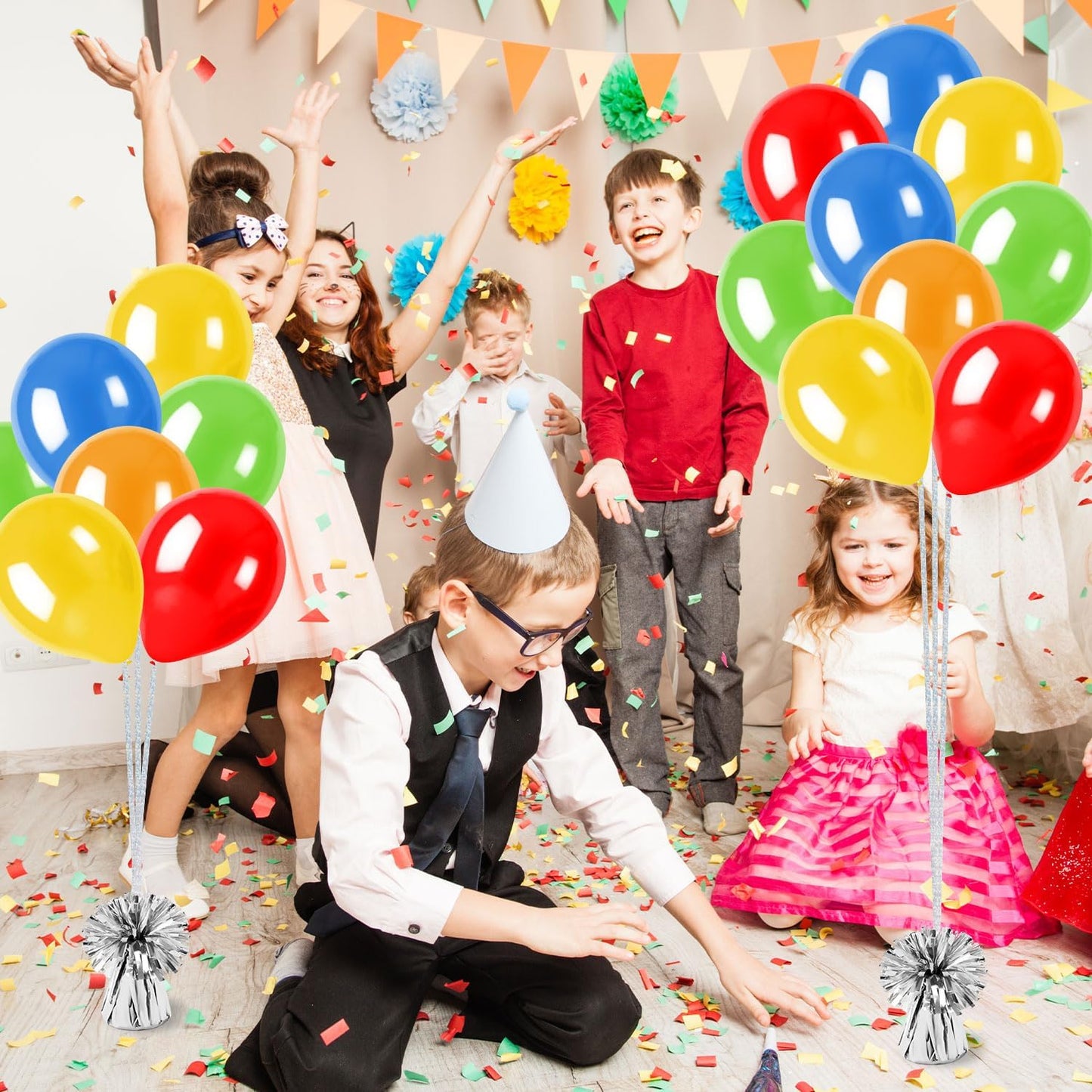 24 PCS Balloon Weights Metallic Anchor, Balloon Holder Heavy Weights with and 1 Roll Iridescent Crimped Ribbon for Balloons Table Party Favor Birthday Decor(Silver)