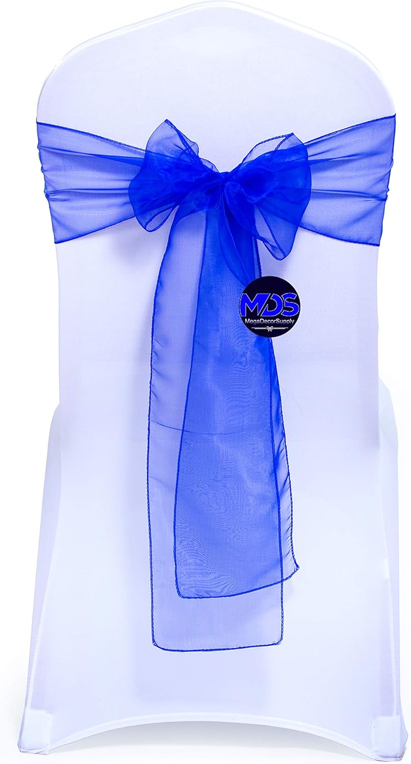 MDS Pack of 200 PCS Organza Chair Sashes Wider Dining Chair Bows Ribbon Tie Back for Wedding Party Birthday Bridal Shower Reception Event Banquet Home Chair Cover Decoration - Royal Blue