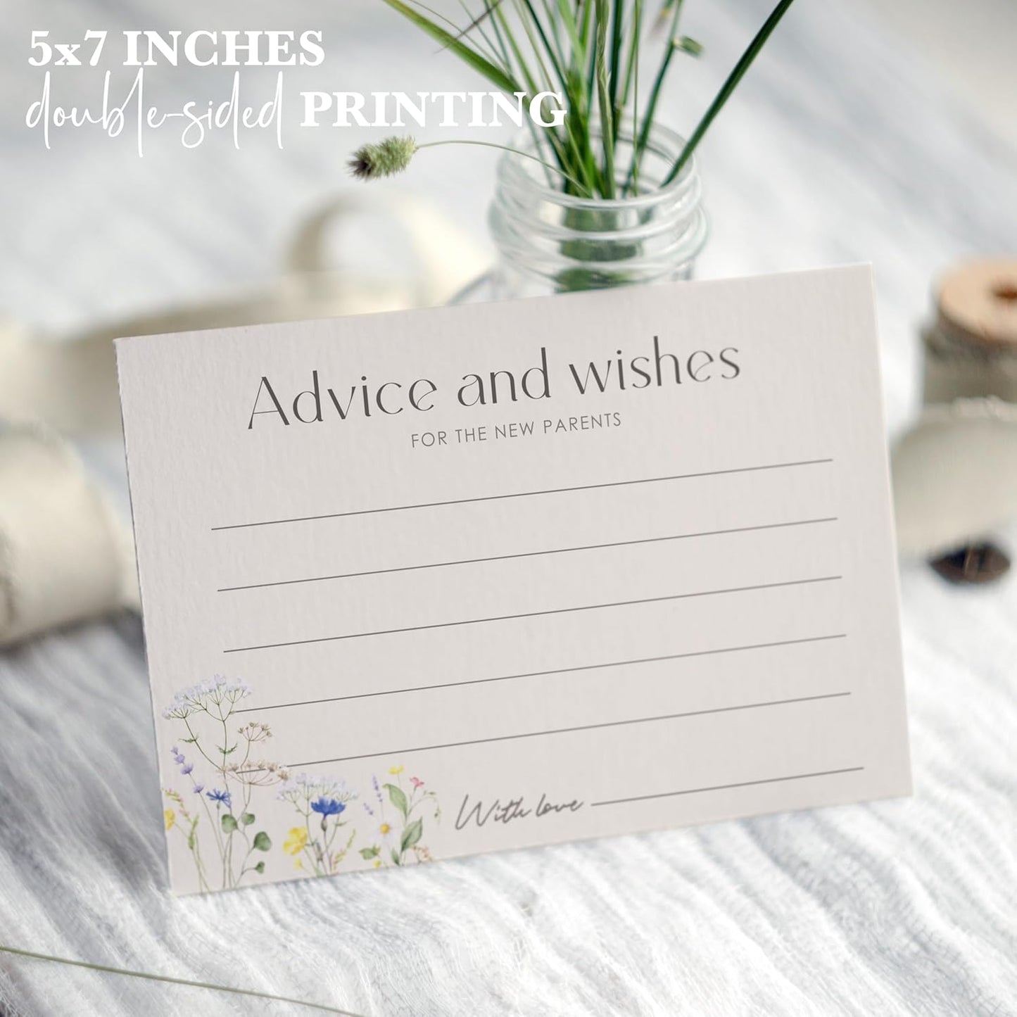 Advice For New Parents Baby Shower, Baby Predictions & Advice Cards For Baby Shower Games Activities, Wishes for Baby, 25 Double-Sided Thick Cards – Flower A08