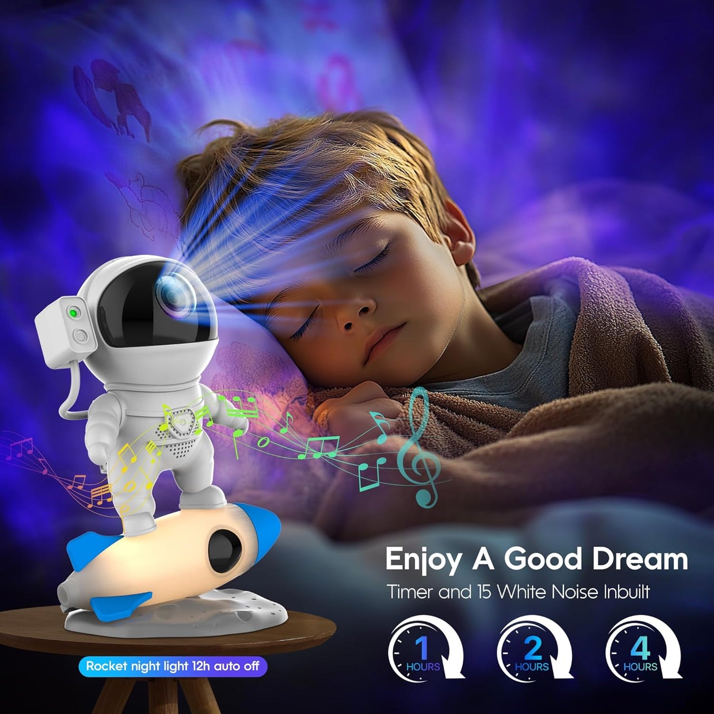 FlyEagle Astronaut Galaxy Projector, Star Nebula Projectors with Rocket Lamp, Night Lights LED Star Projector for Bedroom, Remote Control, White Noises, Bluetooth Speaker for Bedroom