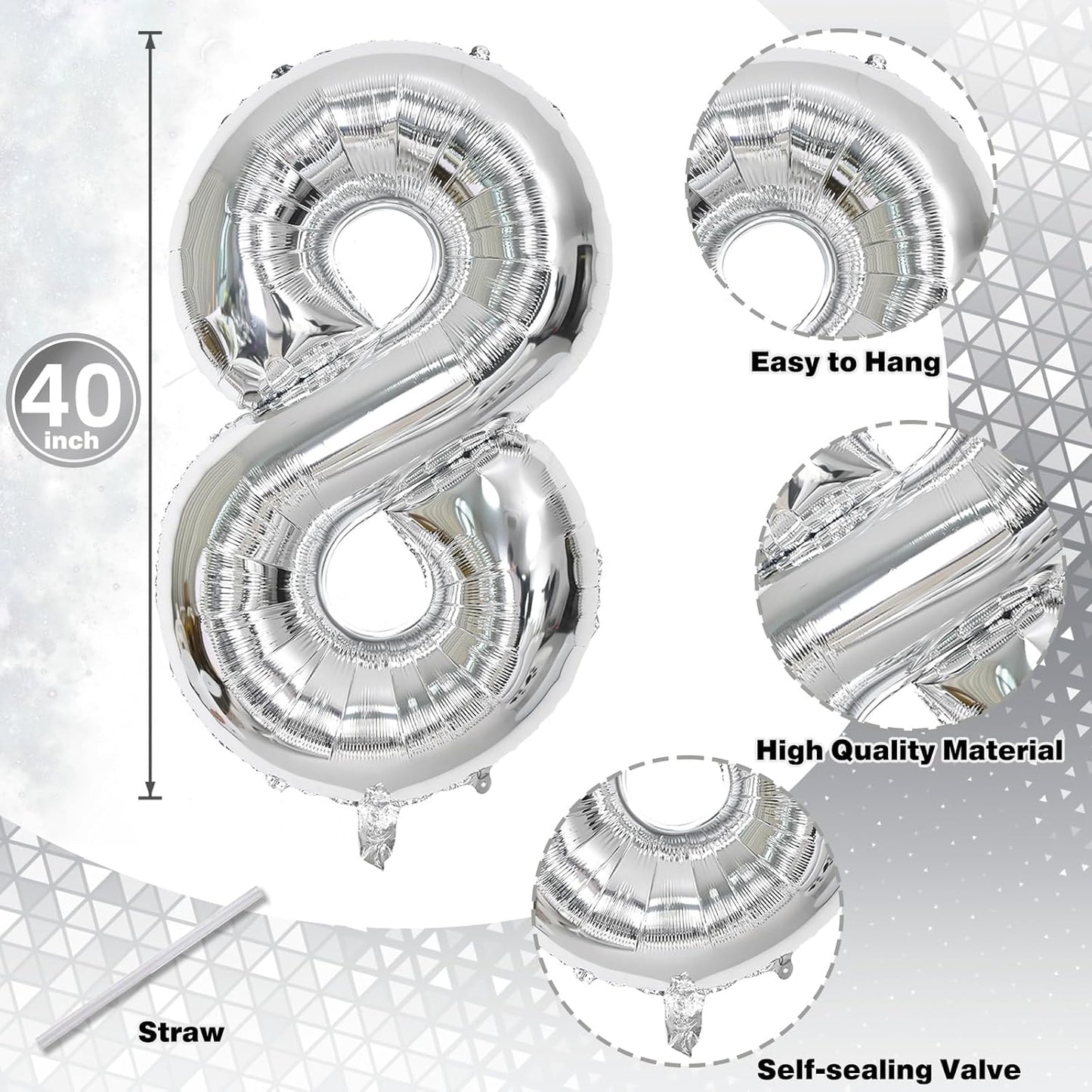 Silver 80th Birthday Balloons for Men, 40 Inch Mylar Self Inflating 80 Balloon Numbers, Large Foil 8 and 0 Helium Number Balloons for Women Birthday Party Decorations 80 Anniversary Decor Supplies