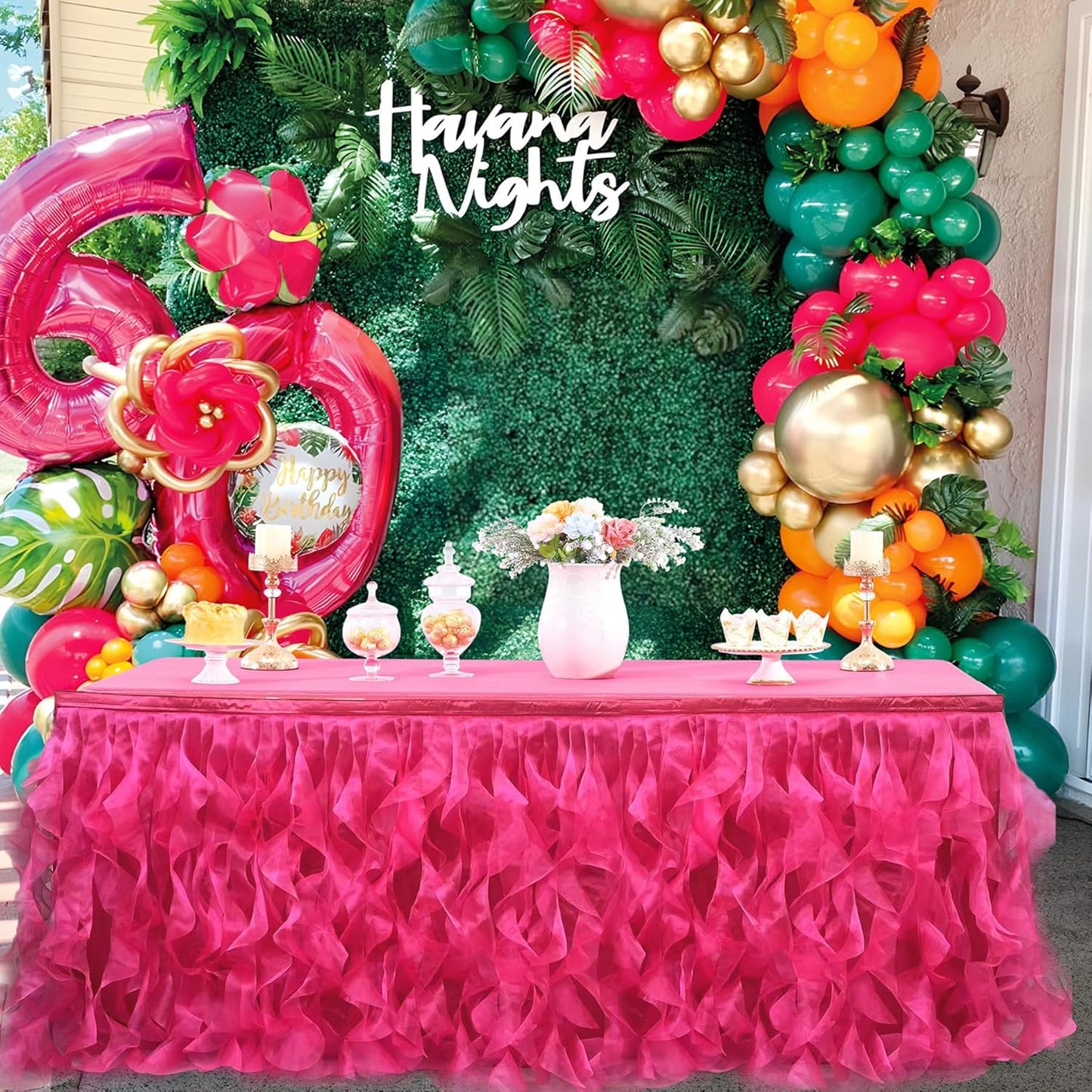 Luxury Organza Mesh Table Skirt Draping Floating Romance - Perfect for Bridal Showers, Birthday Weddings - Clear Flowing Decoration for a Wonderful Main Cake Table (Hot Pink-6ft, 72" L×30" H)