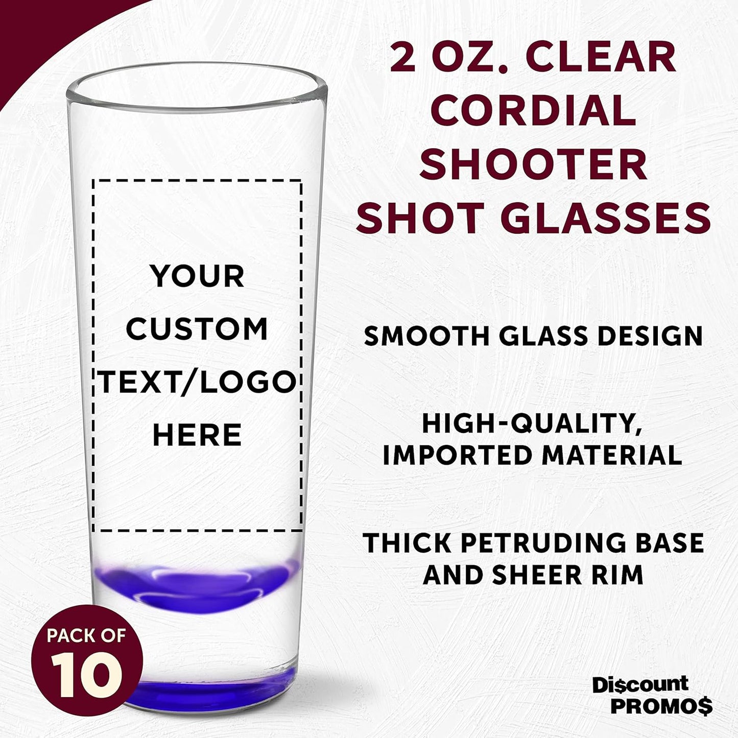 Custom Cordial Shooter Shot Glasses 2 oz. Set of 10, Personalized Bulk Pack - Great for Birthdays, Parties, Indoor & Outdoor Events - Purple