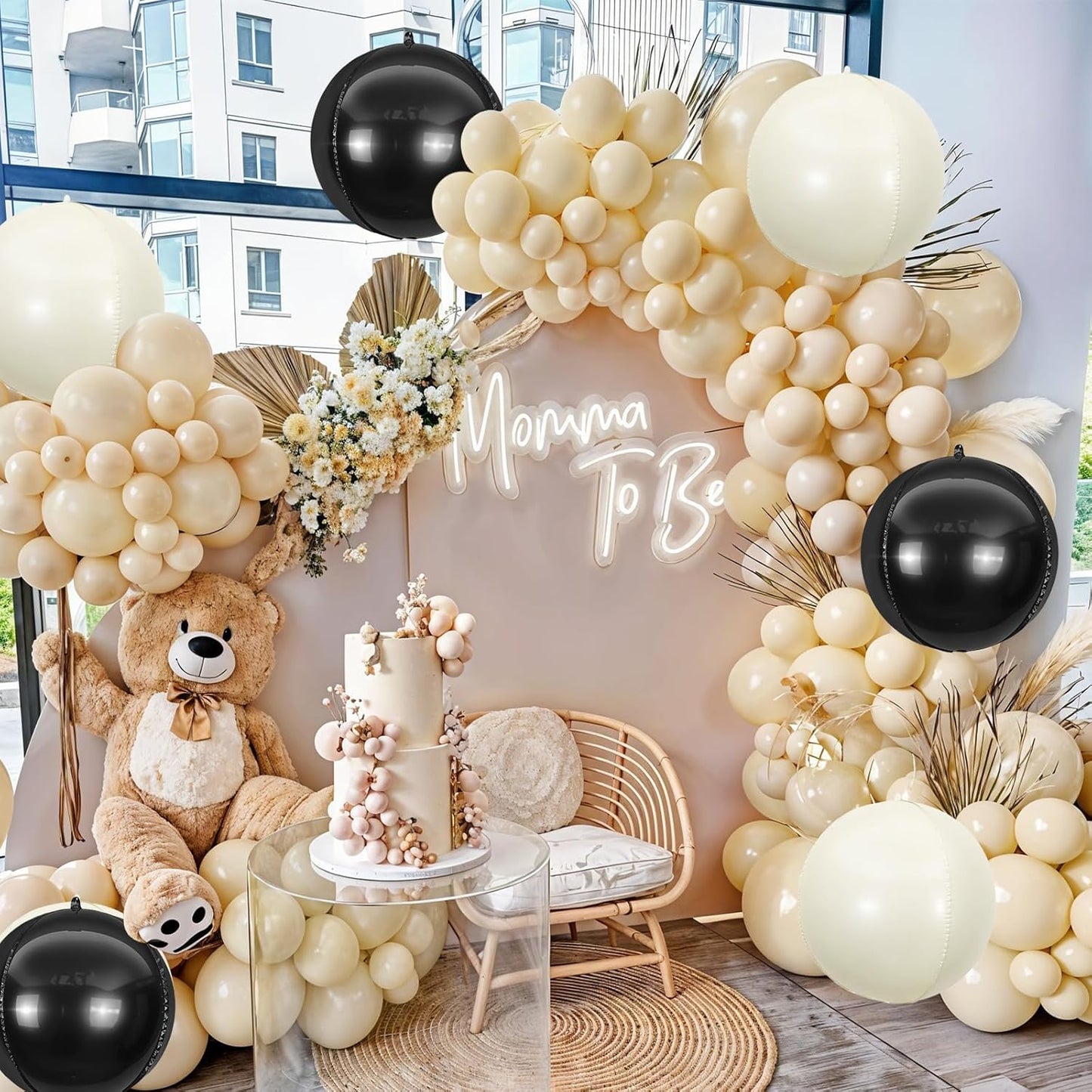 6Pcs Black Sand White Round Foil Balloons,Giant 4D Round Ball Balloon,22 Inch Balloons for Birthday Wedding Bridal Shower Bachelorette Party Decorations