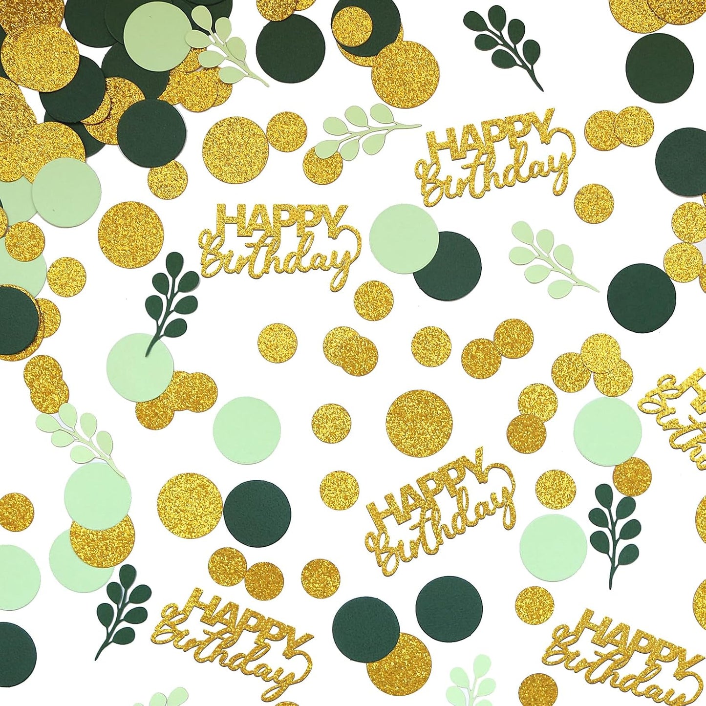 300PC Greenery Happy Birthday Confetti for Table Gold Glitter and Sage Green Birthday Party Decorations for Kids/Adult