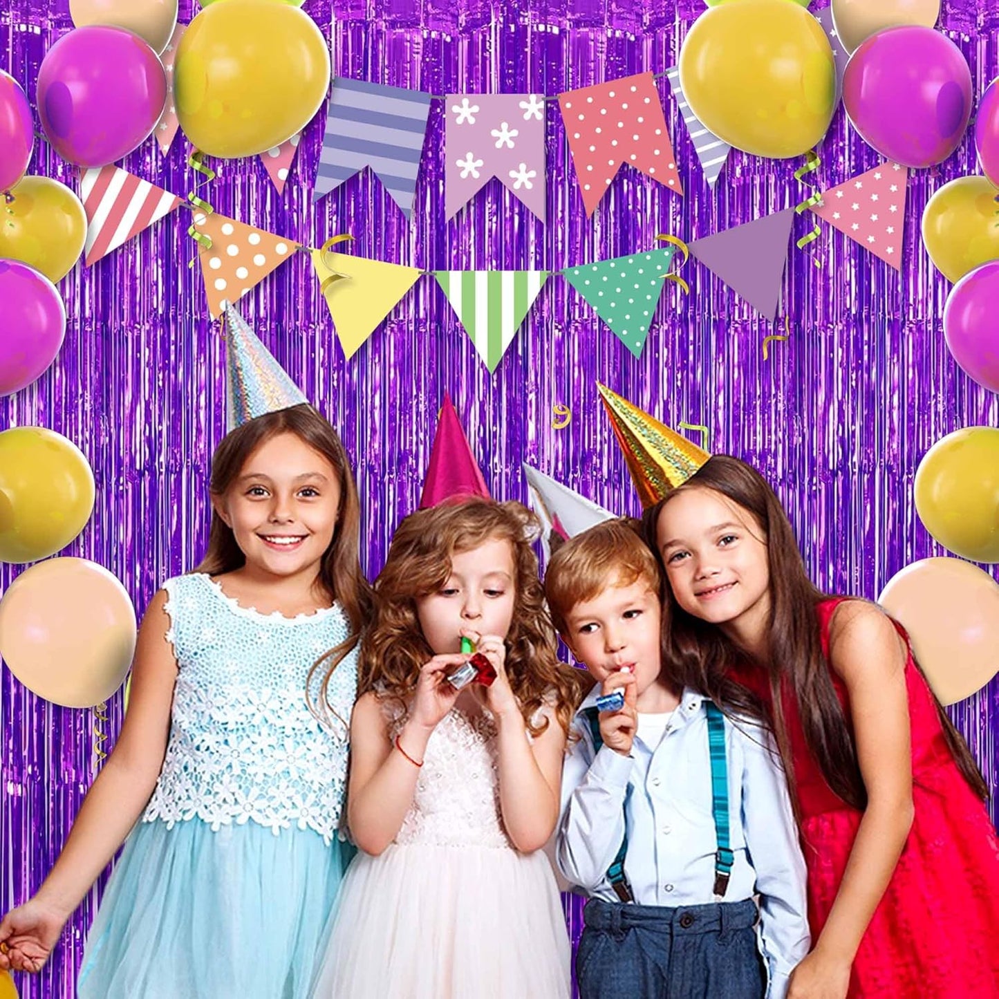 6 Pack Purple Foil Fringe Curtains Backdrop, 3.28 x 8.2 Ft Metallic Streamers Tinsel Curtains Background for Photo Booth, Birthday, Weddings, Carnivals, Graduation, Themed Party Decorations