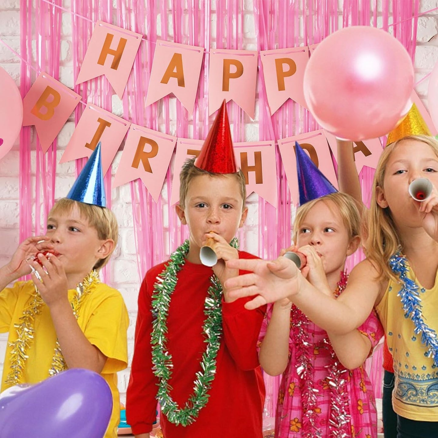 2 Pack Party Backdrop Decorations Pink Tinsel Curtain Party Backdrop Foil Fringe Birthday Decorations Photo Booth Streamer Pink Theme Bachelorette Graduation Decor