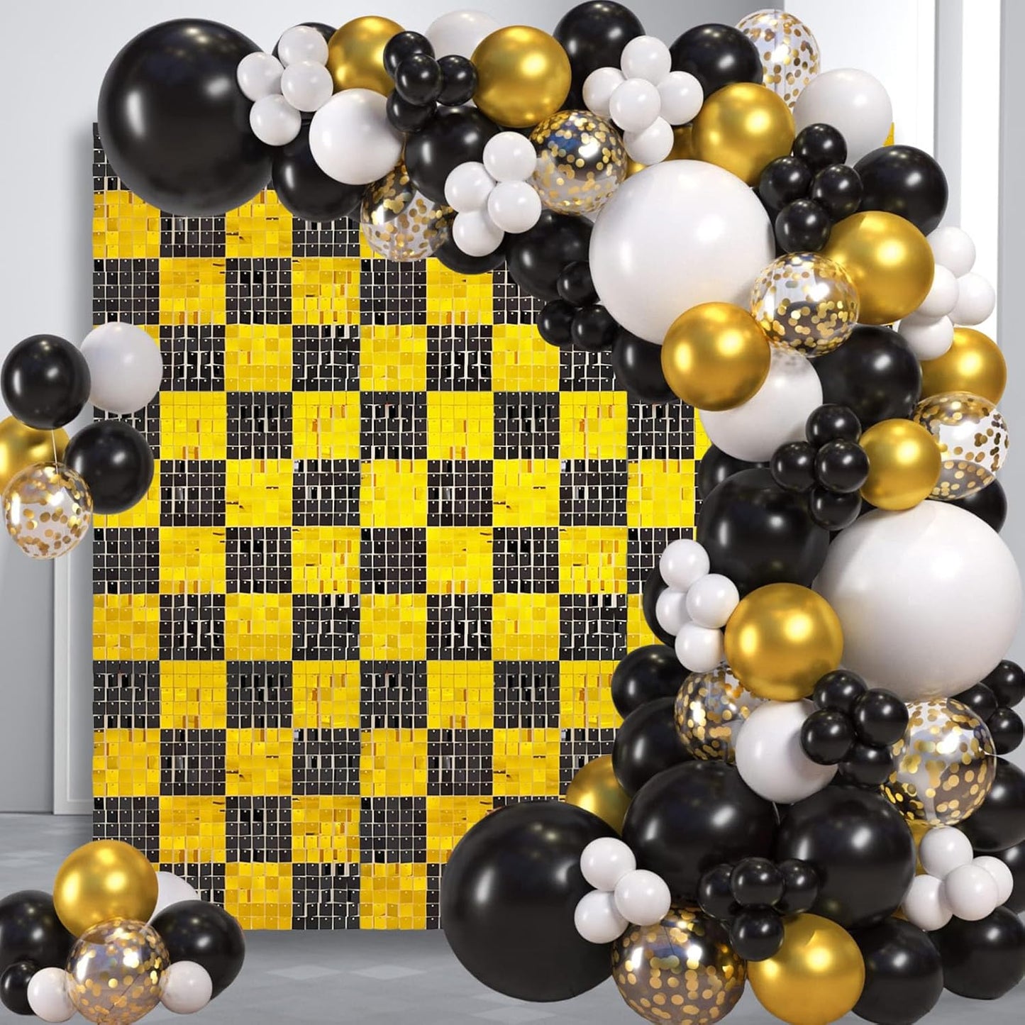 12PCS Black Gold Shimmer Wall Backdrop, Square Sequin Photo Backdrops Panel, Glitter Wall Background for Birthdays, Weddings, Christmas, Engagements, New Years Party Decor (3FTx4FT)