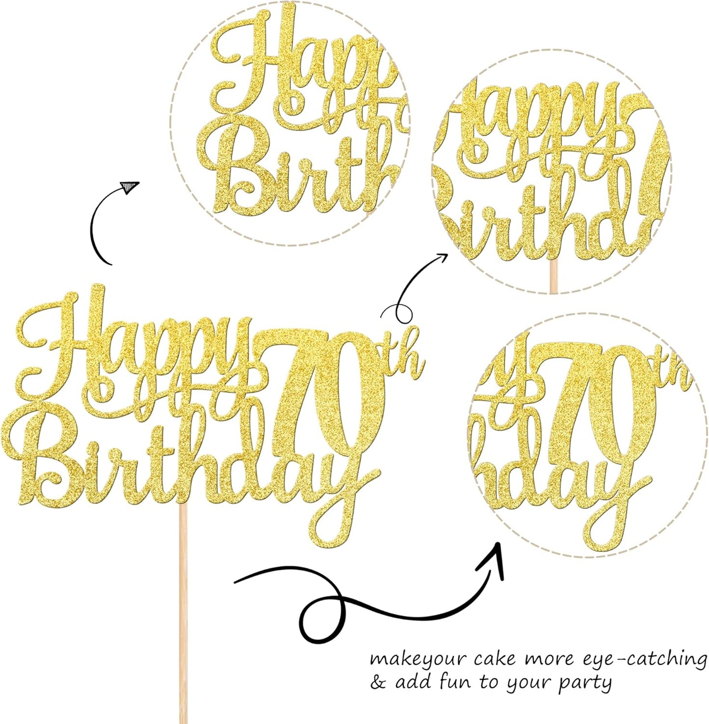 1 PCS Happy 70th Birthday Cake Topper Gold Glitter Cheers to 70 Years Birthday Cake Pick Seventy 70 Fabulous Cake Decoration for Happy 70th Birthday Anniversary Party Decorations Supplies