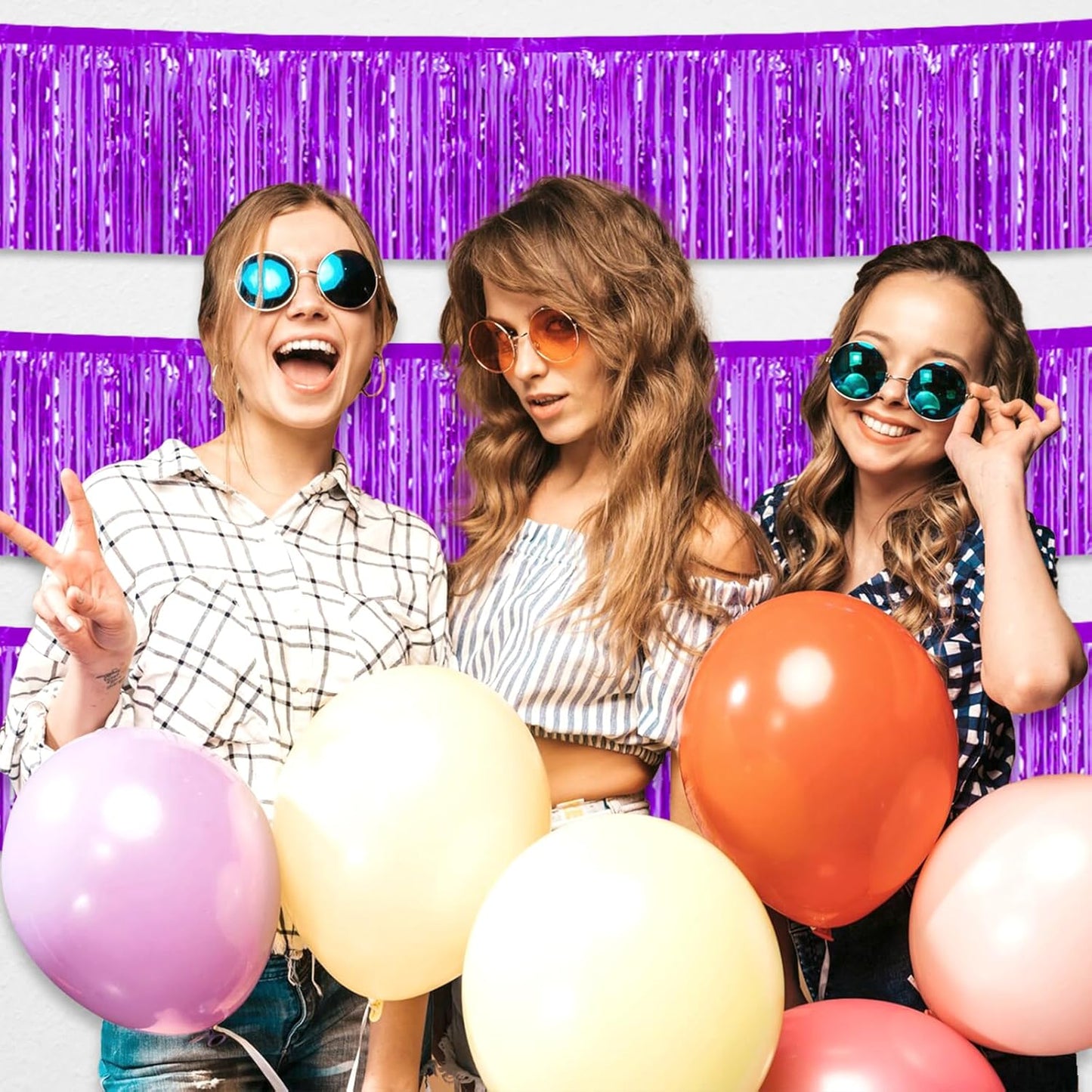 4 Pack 10 Feet Purple Foil Fringe Garland Metallic Tinsel Streamers Banner Wall Hanging Curtain Backdrop for Parade Floats, Wedding, Graduate, Mother's Day, Birthday Party Decoration