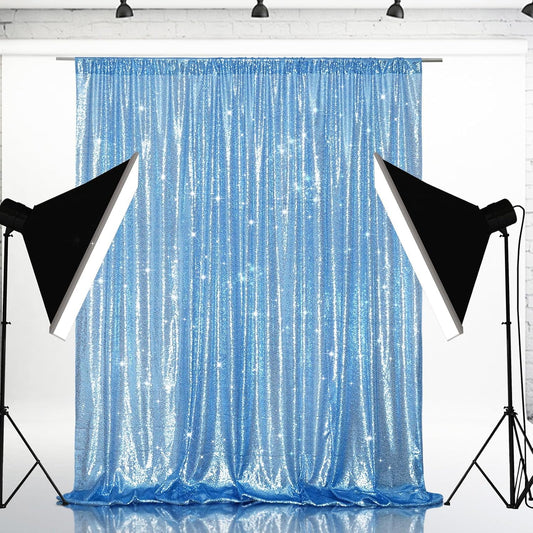 Eternal Beauty Baby Blue Sequin Backdrop, 8x8 Ft Glitter Background Curtains for Shimmer Photography Party Wedding Birthday Back Drop Decor