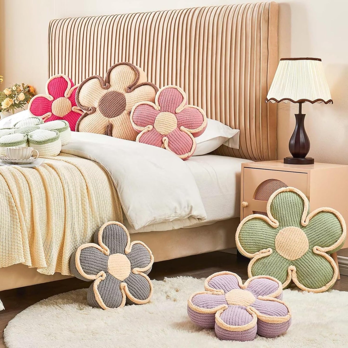 Flower Shaped Floor Cushion, Soft Decorative Throw Pillow, Cute Seating Cushion, Plush Pillow for Sofa Couch Bed (13.7 Inch, Lavender)