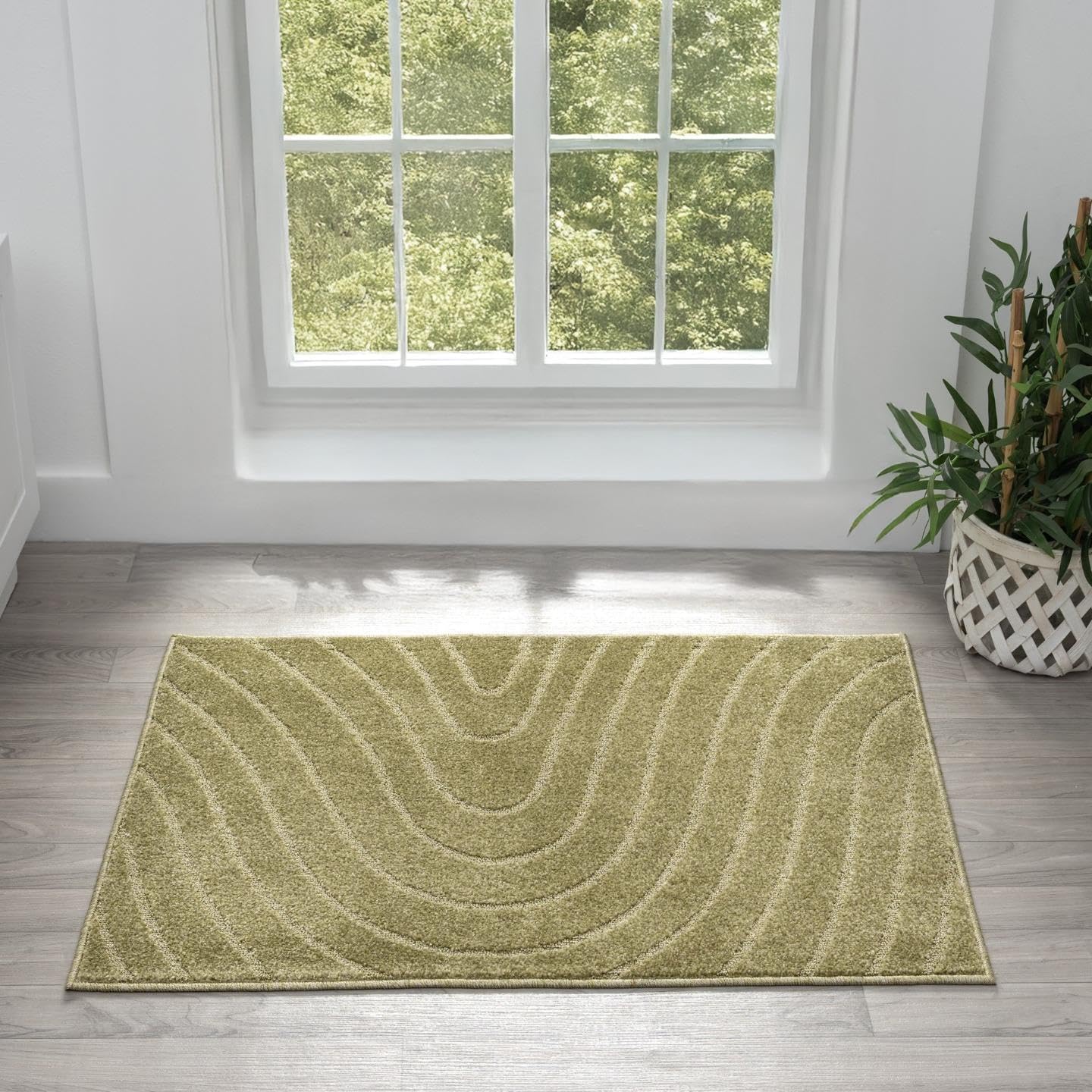 LUXE WEAVERS Modern Geometric Wave Green 2x3 Area Rug, Contemporary Stain Resistant Carpet