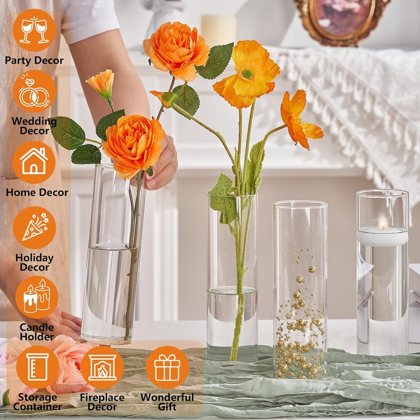 16Pcs Glass Cylinder Bud Vases for Centerpieces,7.7 In Tall Clear Flower Vases in Bulk,Glass Small Vases Floating Candle Holder for Party,Home Decor,Wedding Decoration,Birthday,Anniversary,Baby Shower