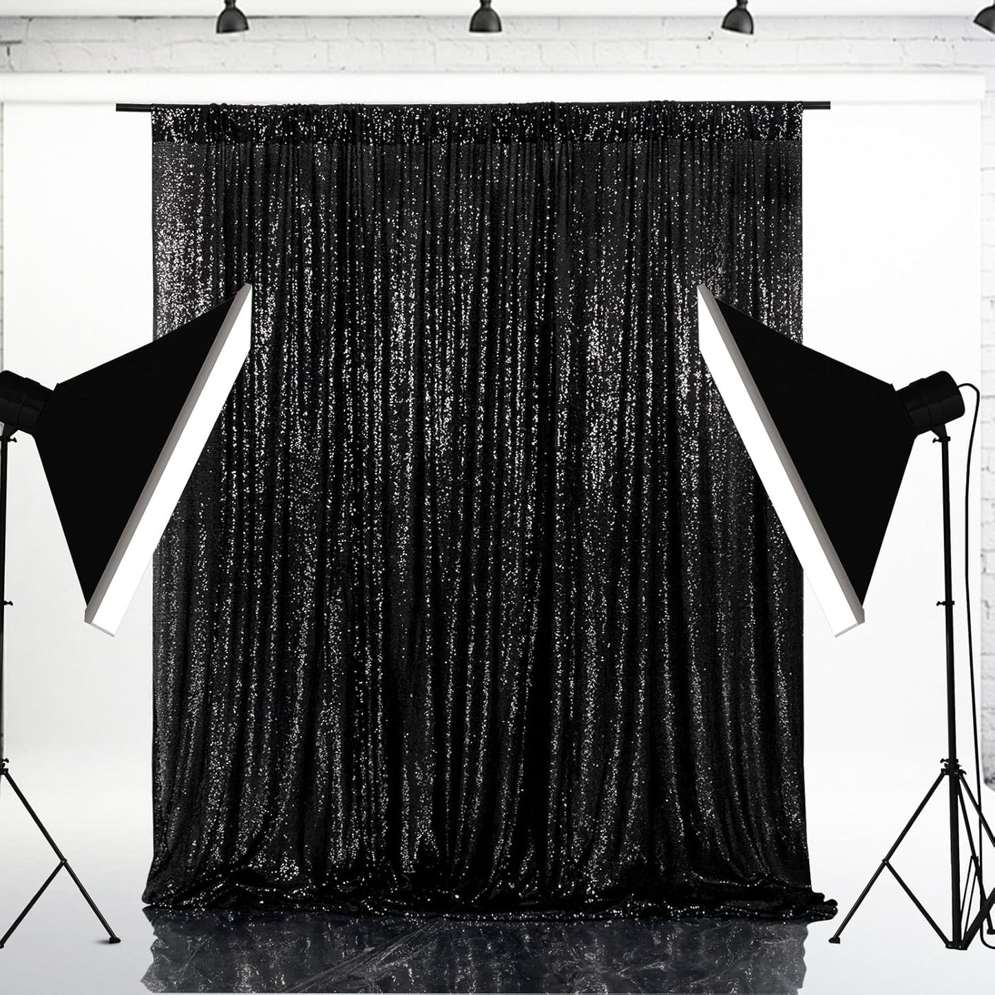 Eternal Beauty Black Sequin Backdrop, 6x6 Ft Halloween Glitter Background Curtains for Shimmer Photography Party Wedding Birthday Back Drop Decor
