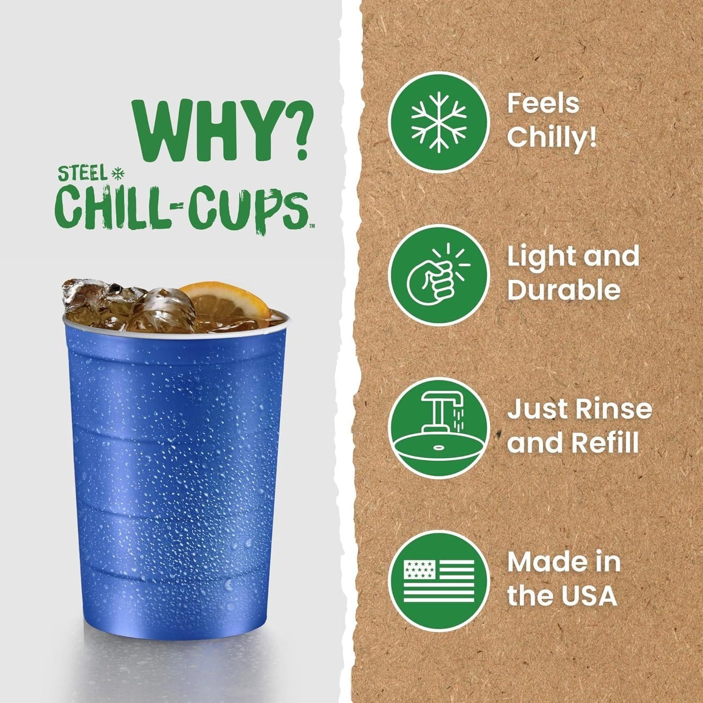 16 oz. Party Cups, Perfect for Cold Drinks, Sturdy & Durable, Disposable and 100% Recyclable, Made in USA, Blue, 180 Count