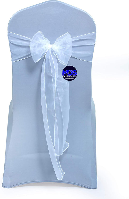MDS Pack of 250 PCS Organza Chair Sashes Wider Dining Chair Bows Ribbon Tie Back for Wedding Party Birthday Bridal Shower Reception Event Banquet Home Chair Cover Decoration - White