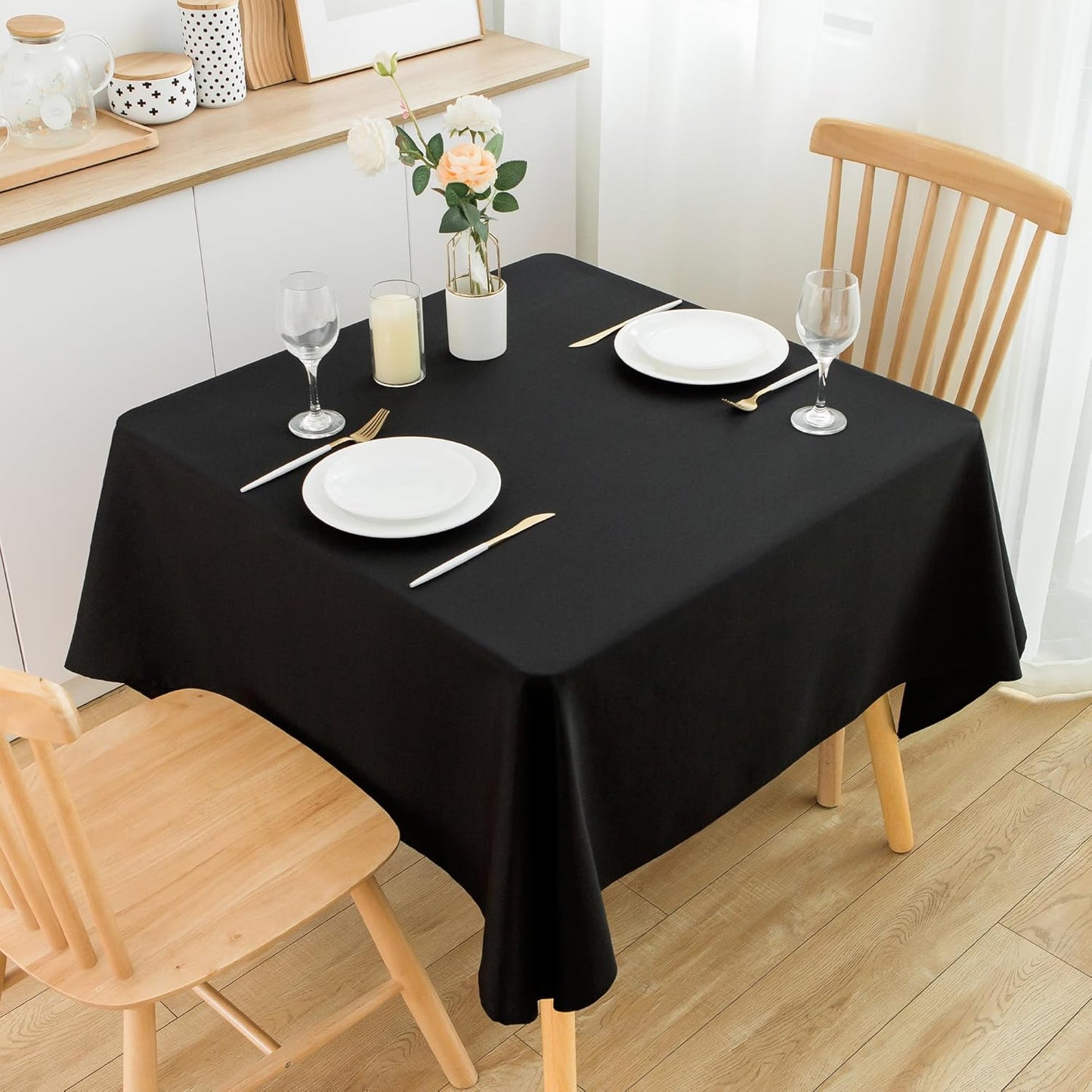 2 Pack Square Table Cloth 48X48 Inch Black Washable Fabric Tablecloth Polyester Solid Dining Table Cover for Birthday Party Dinner Holiday Outdoor Indoor