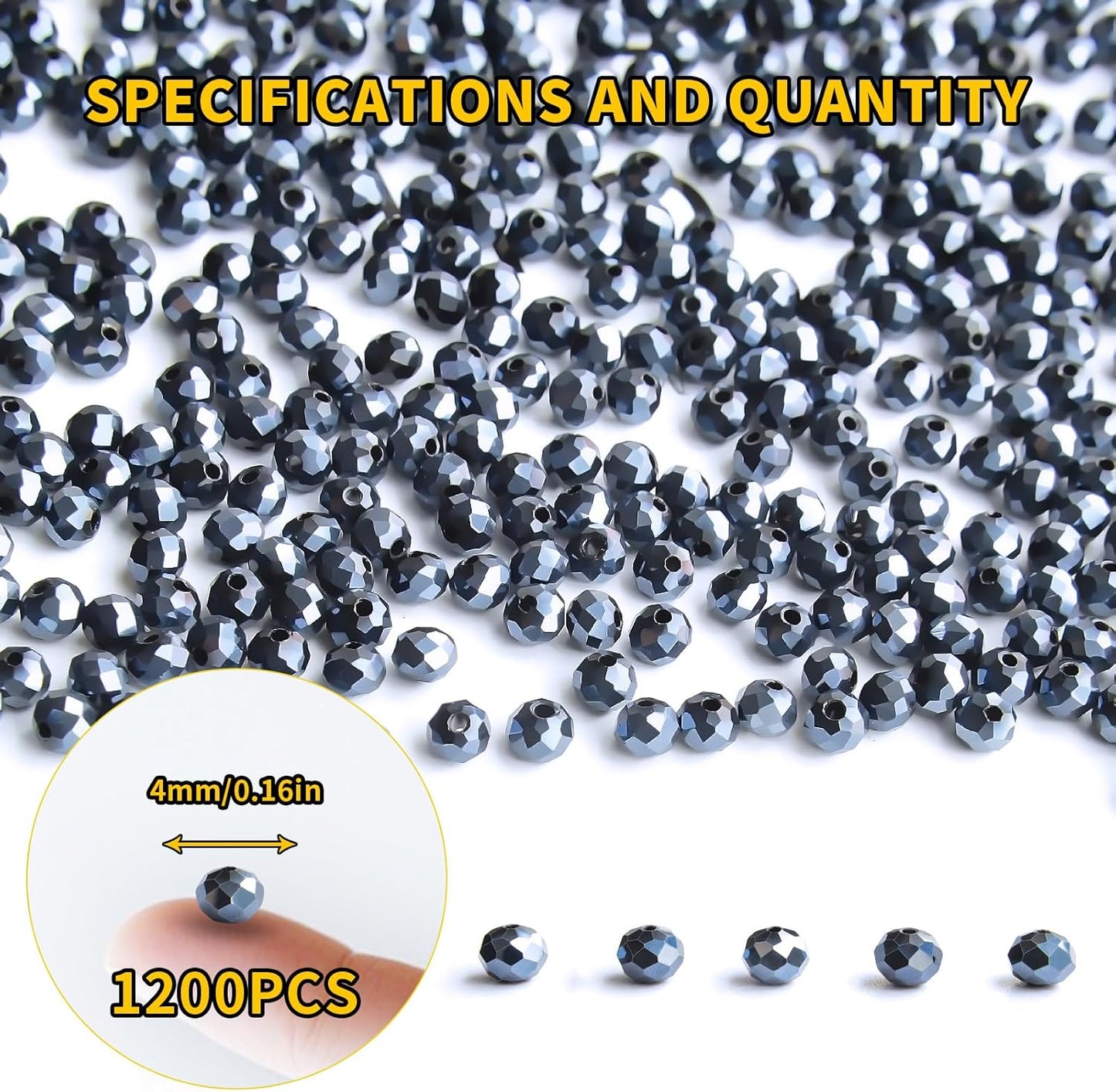 1200Pcs 4mm Crystal Glass Beads for Jewelry Making Beads for Bracelets Necklace Pendants Making Supplies(Navy Blue)