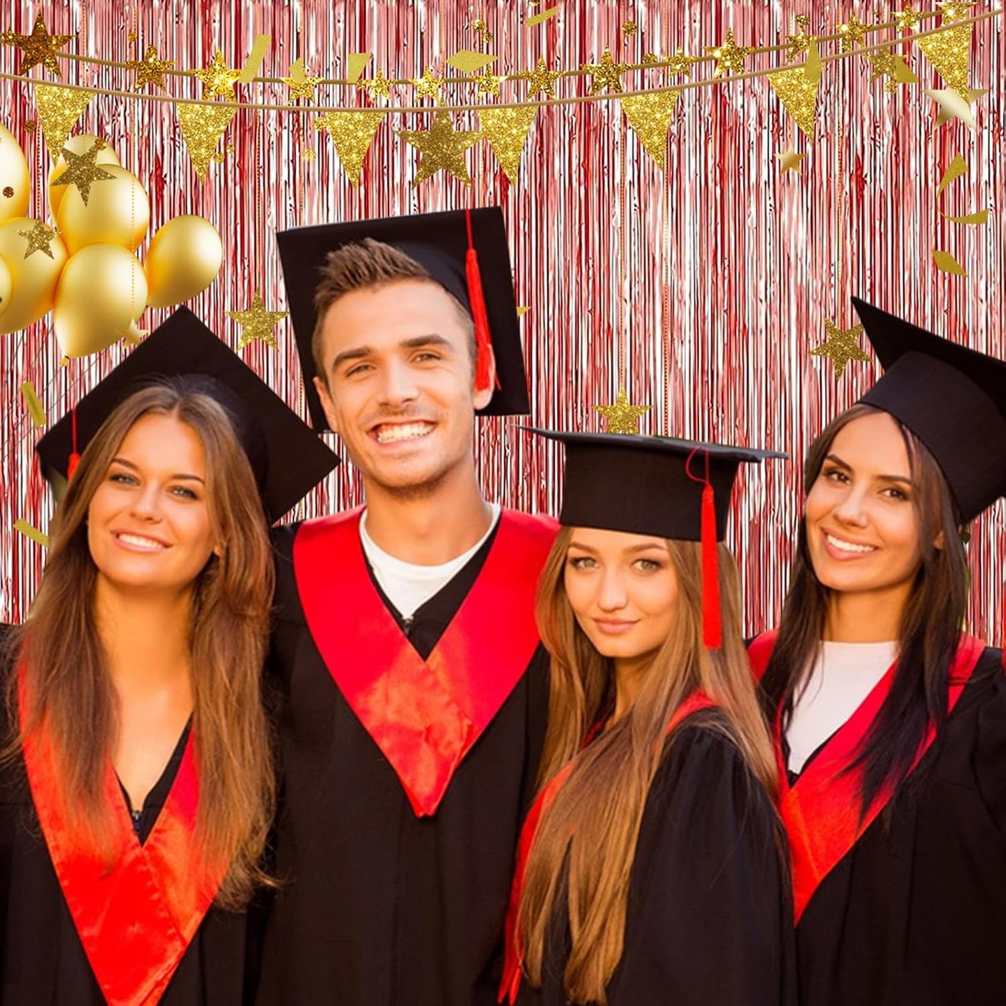 2 Pack 3.2 ft x 9.8 ft Rose Gold Tinsel Curtain Party Backdrop Decorations, Metallic Foil Fringe Backdrop Door for Halloween, Christmas, Birthday Graduation Wedding Party Streamers Photo Backdrop.