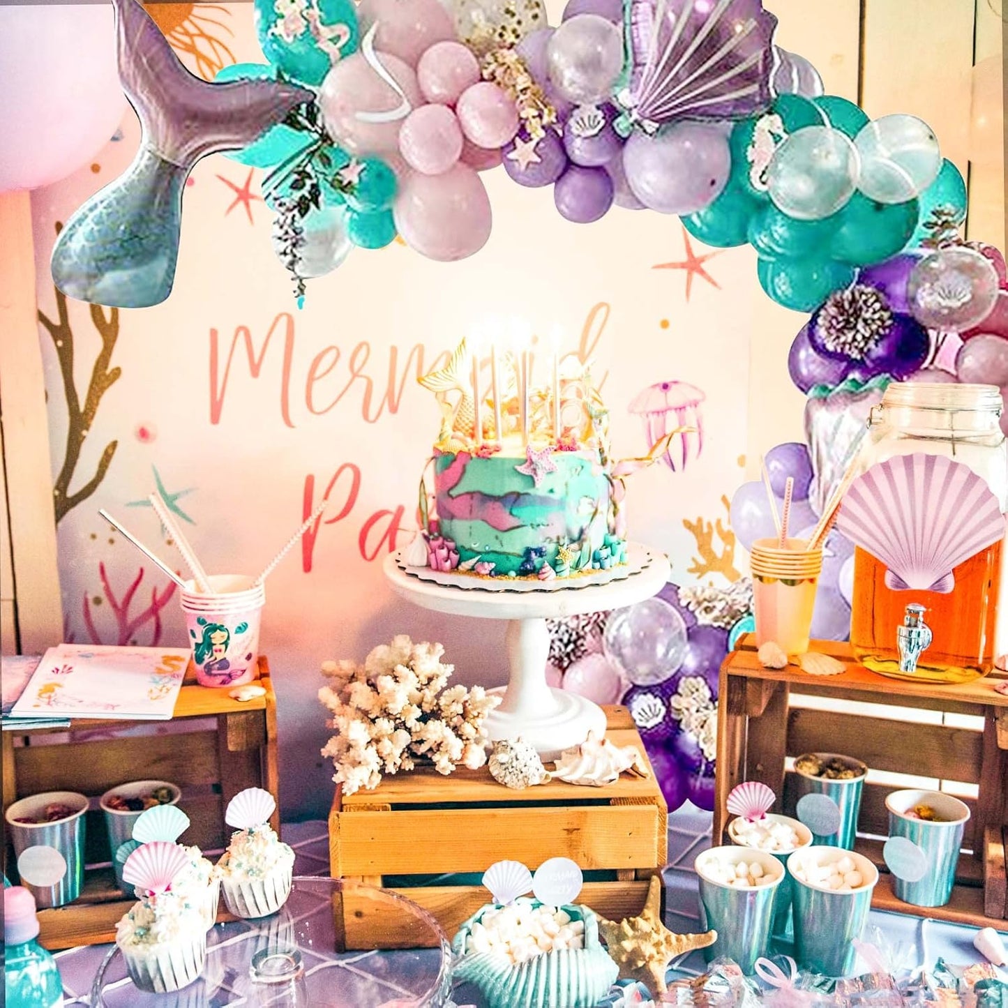 DIY Balloon Garland Kit 95pack, Gold Confetti Balloons & Blue Pink Purple Latex Balloons for Baby Shower, Wedding, Birthday, Graduation,Party