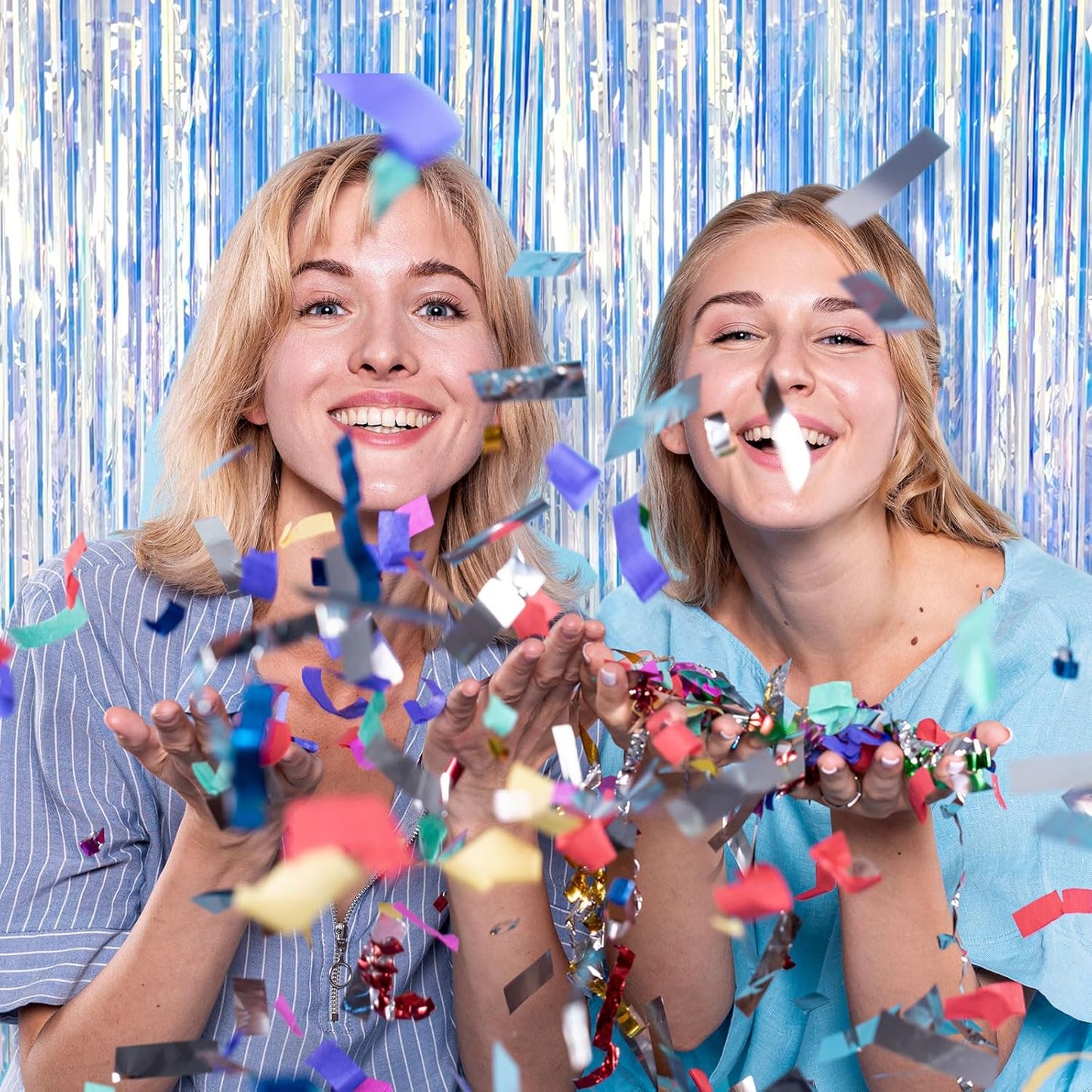 20 Pack Foil Curtain Backdrop Iridescent Metallic Tinsel Foil Fringe Curtains Photo Booth Props for Birthday Wedding Engagement Baby Shower Bachelorette Christmas Holiday Celebration Party Decoration