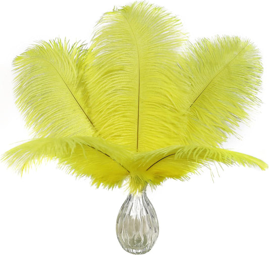 Ballinger Fluorescent Yellow Ostrich Feathers - 24Pcs 10-12inch Feathers Bulk for Vase, Party Centerpieces, Mardi Gras Decorations and Home Decor