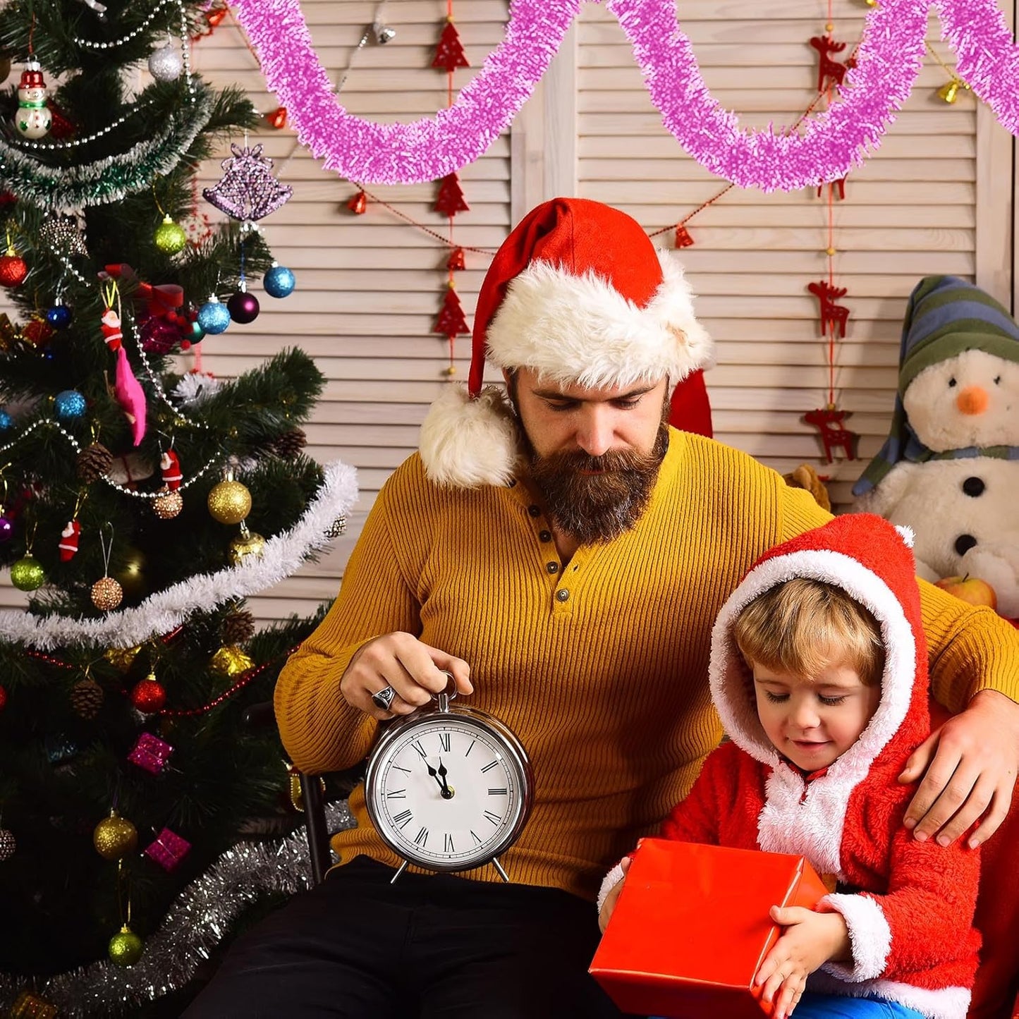 50 Feet Macaron Pink Christmas Tinsel Garland, Metallic Foil Twist Garland Wall Hanging Tinsel Banner Backdrop for Parade Floats, Easter, Mother's Day, Wedding Party Decorations (2in x 50ft)