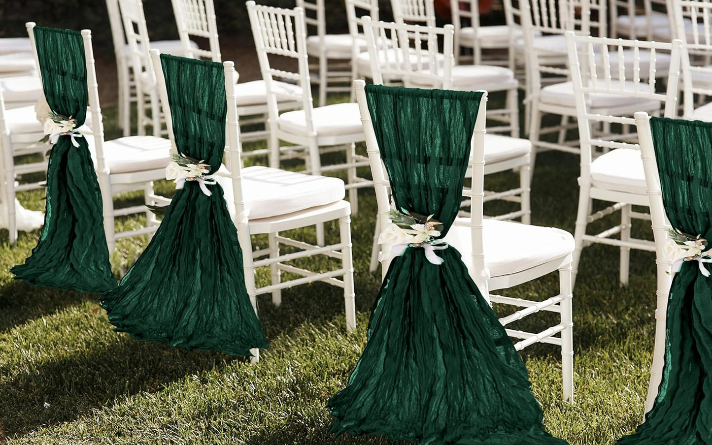 50 PCS Cheesecloth Chair Sashes, Bows Designed ChairSashes, 15.7x70 inch Chair Sashes for Aisle Decorations Universal Chairs Cover Decoration for Wedding Reception Party Banquet (Emerald Green)